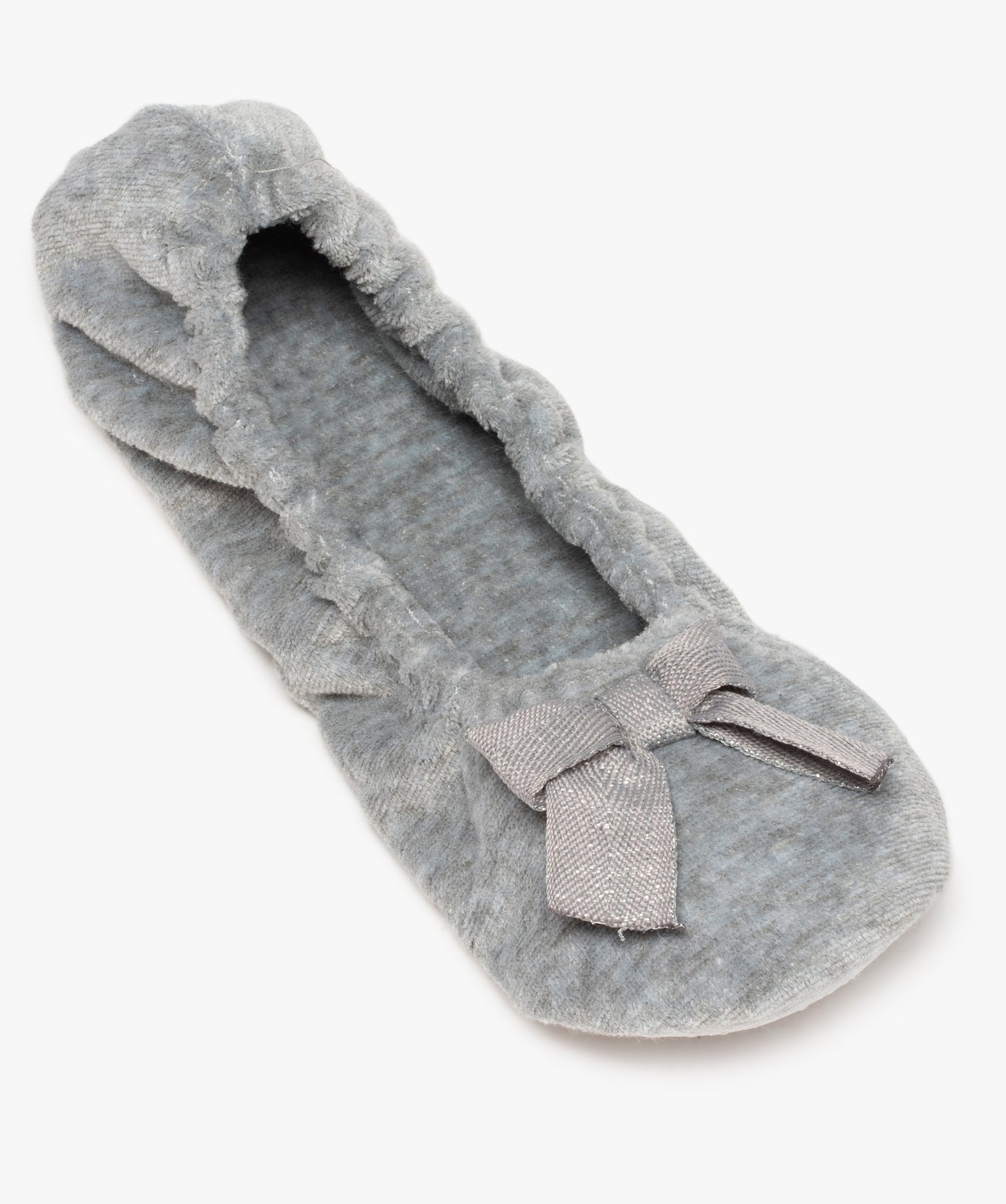 Chaussons femme ballerines élastiquées en velours gris | GEMO