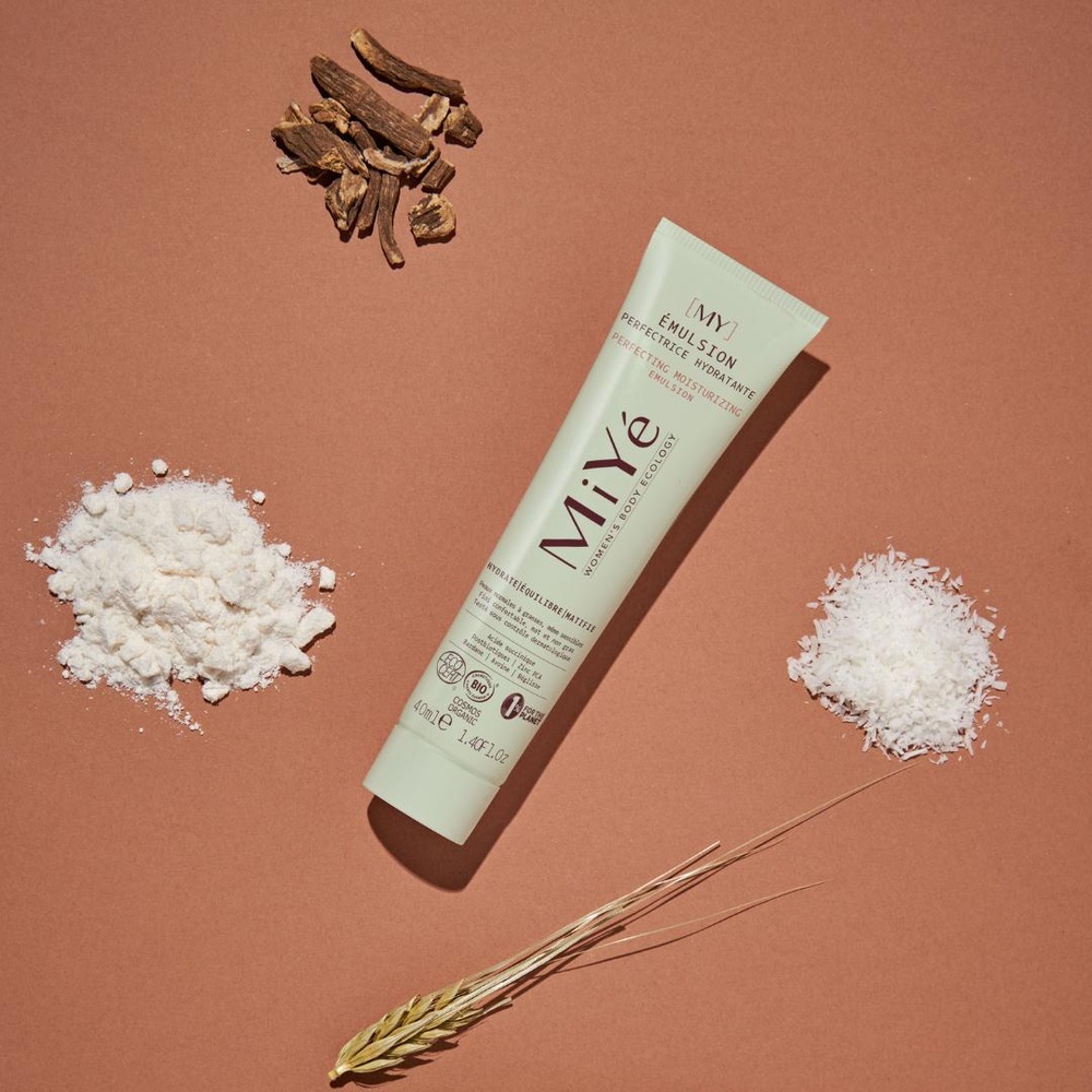 miyé [MY] EMULSION PERFECTRICE HYDRATANTE BIO Un soin confortable et hydratant bio qui élimine les imperfections.