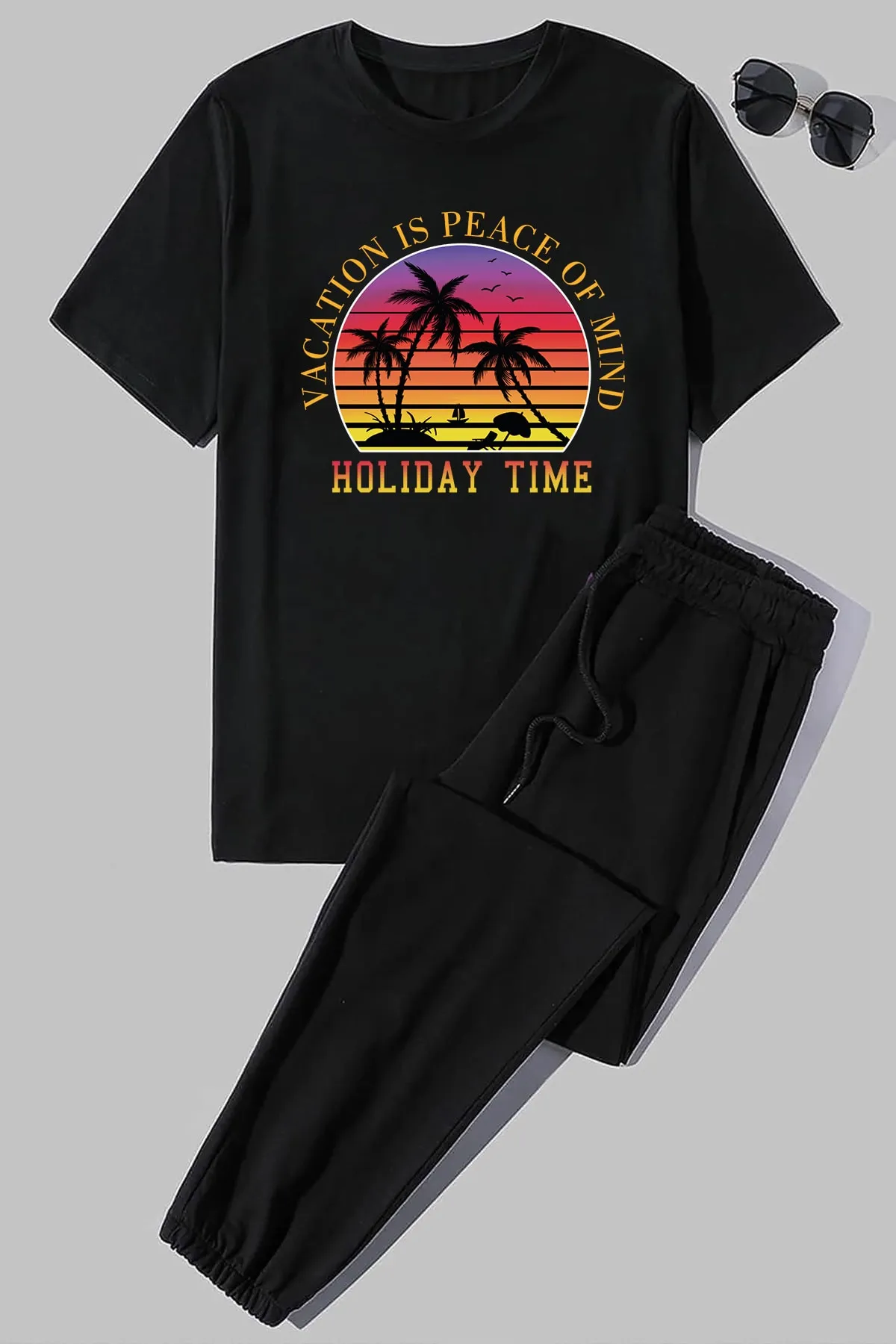 uyguntarz  Zweiteiliges Unisex-Trainingsanzug-Set mit Urlaubszeit-Print