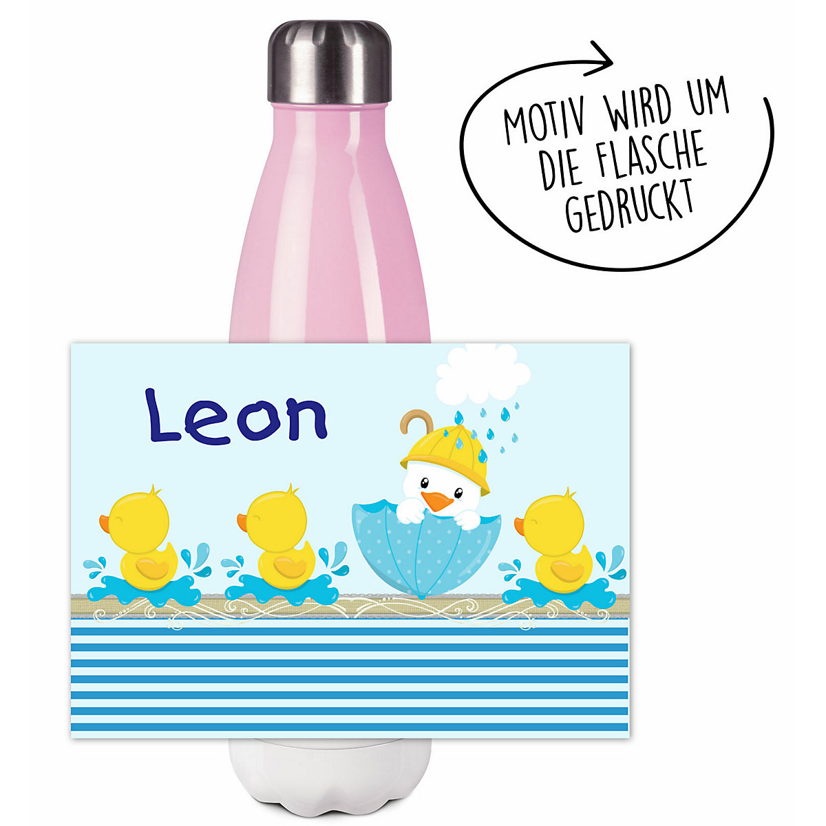 Edelstahl Kinder Thermoflasche / Trinkflasche bunt Ente Spülmaschinenfest, Auslaufsicher, Bruchfest, Doppelwandig, Für Heißgetränke geeignet, Mit Deckel, Isoliert