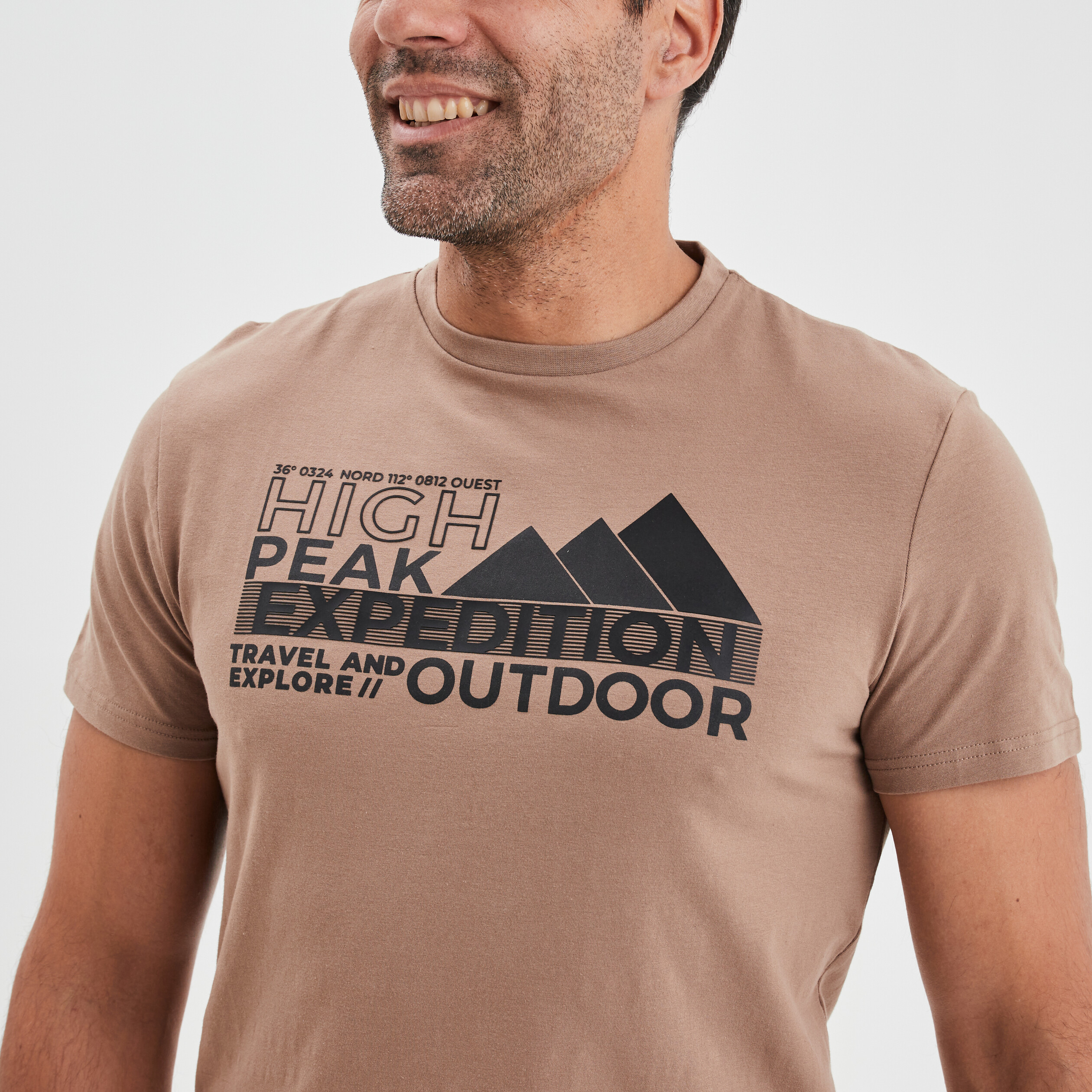 T-shirt manches courtes coton Liberto marron homme | La Halle