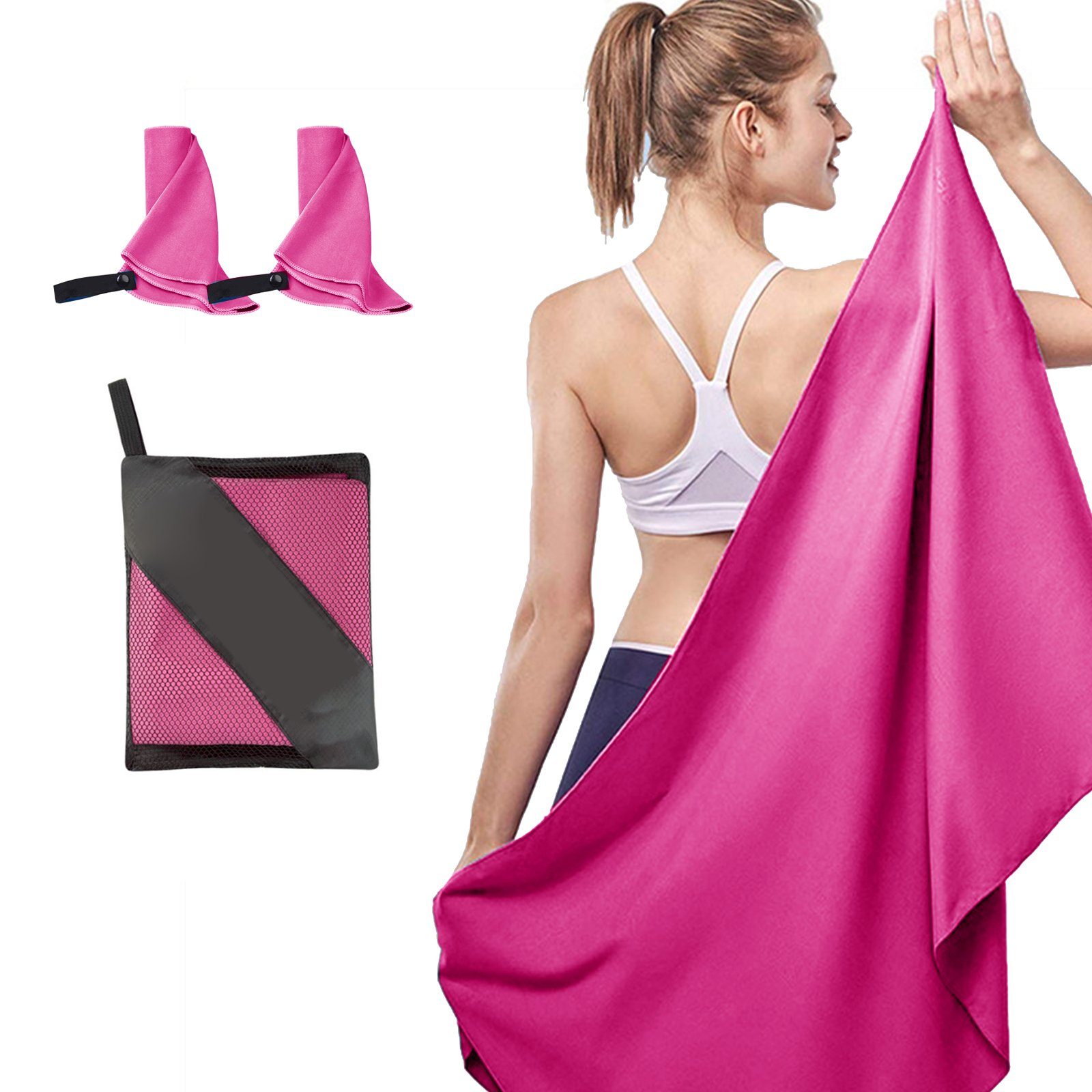 CALIYO Sporthandtuch 2-Tlg Mikrofaser Handtuch Set Handtücher für Sauna, Sporthandtuch, Schnelle Trocknung wenn aufgehängt mit Band