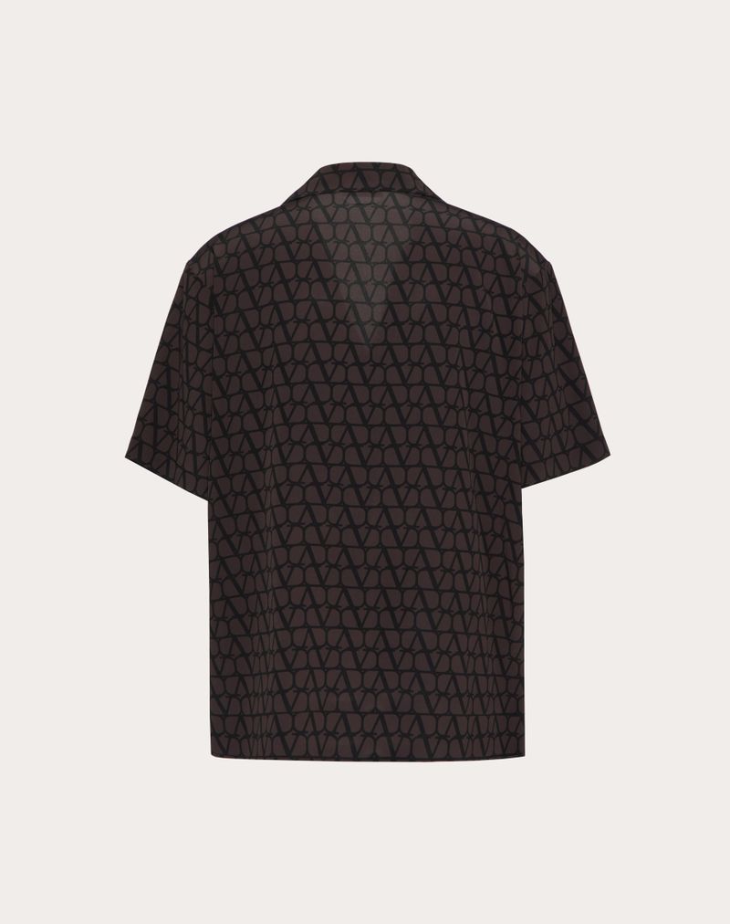 Zijden shirt met korte mouwen en een all-over iconografische toileprint.