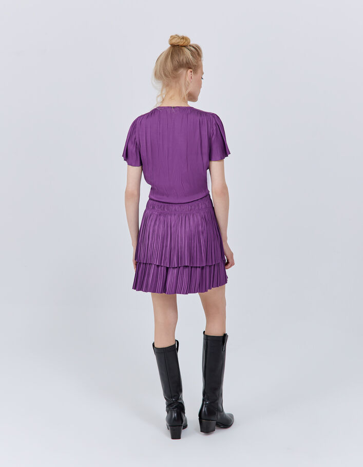 Robe courte violet à volants micro-plissée Femme