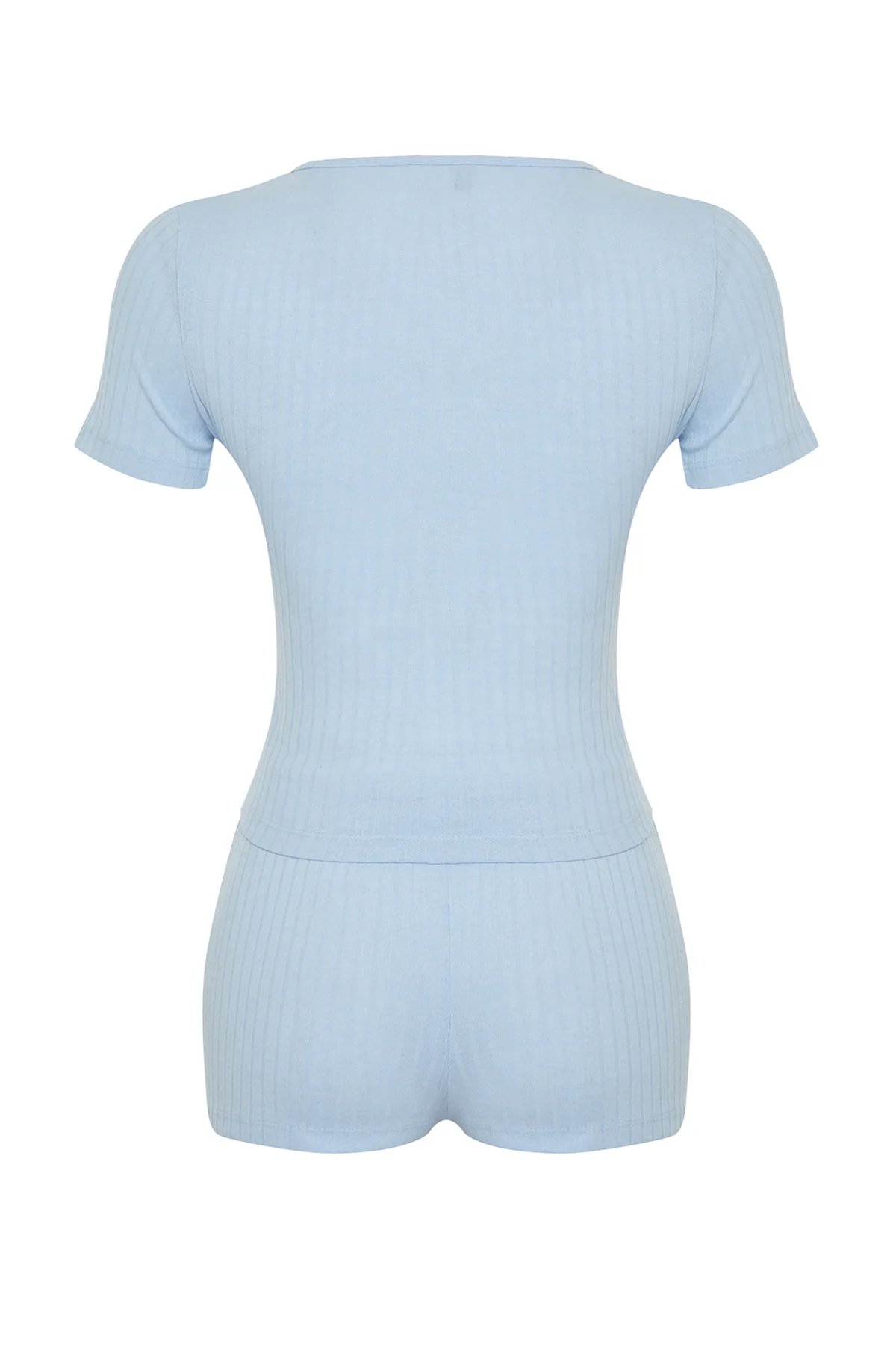 Trendyol Collection  Hellblaues Pyjama-Set aus Rippstrick mit Knopfleiste THMSS24PT00097