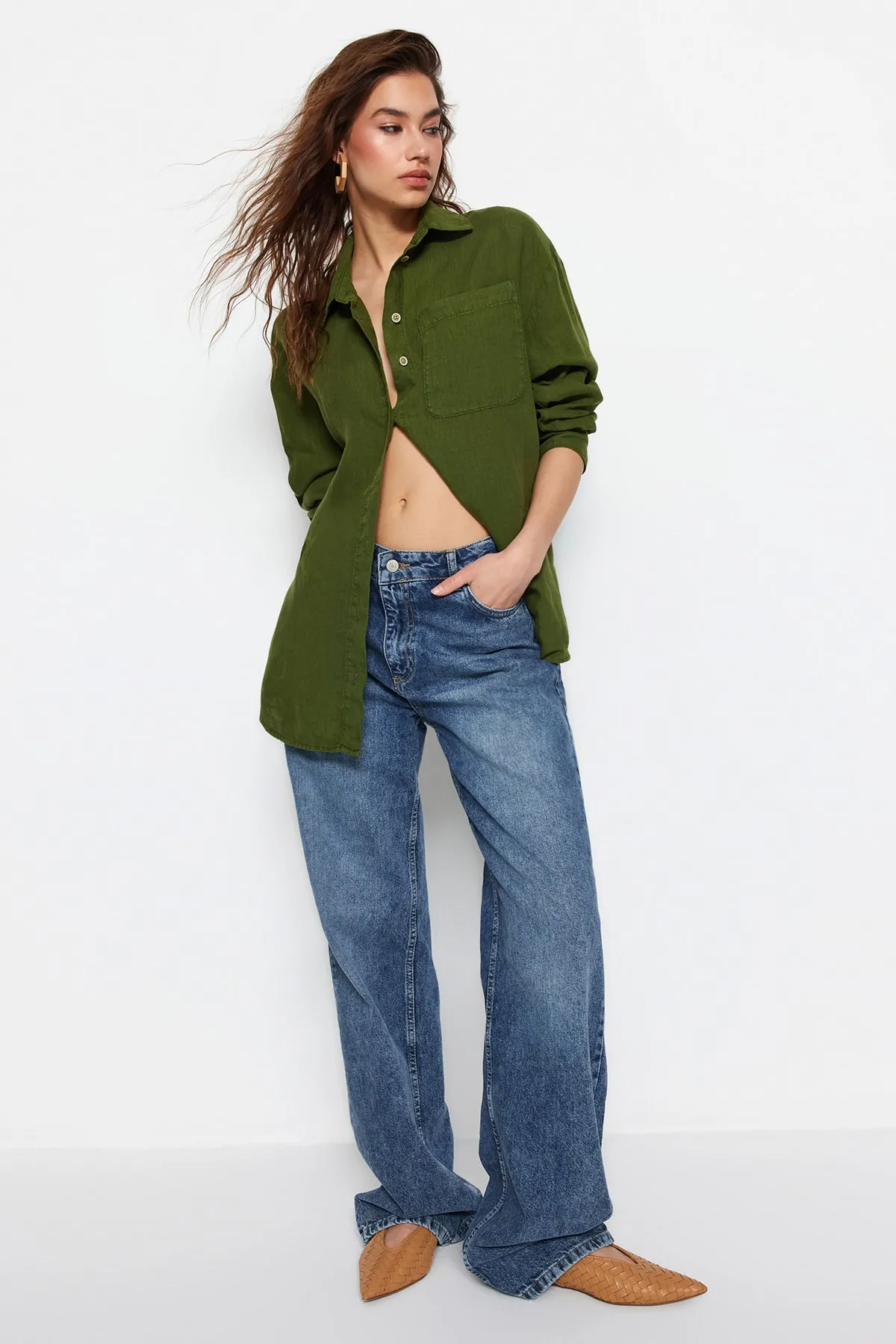 Trendyol Collection  Hemd - Khaki - Oversized
