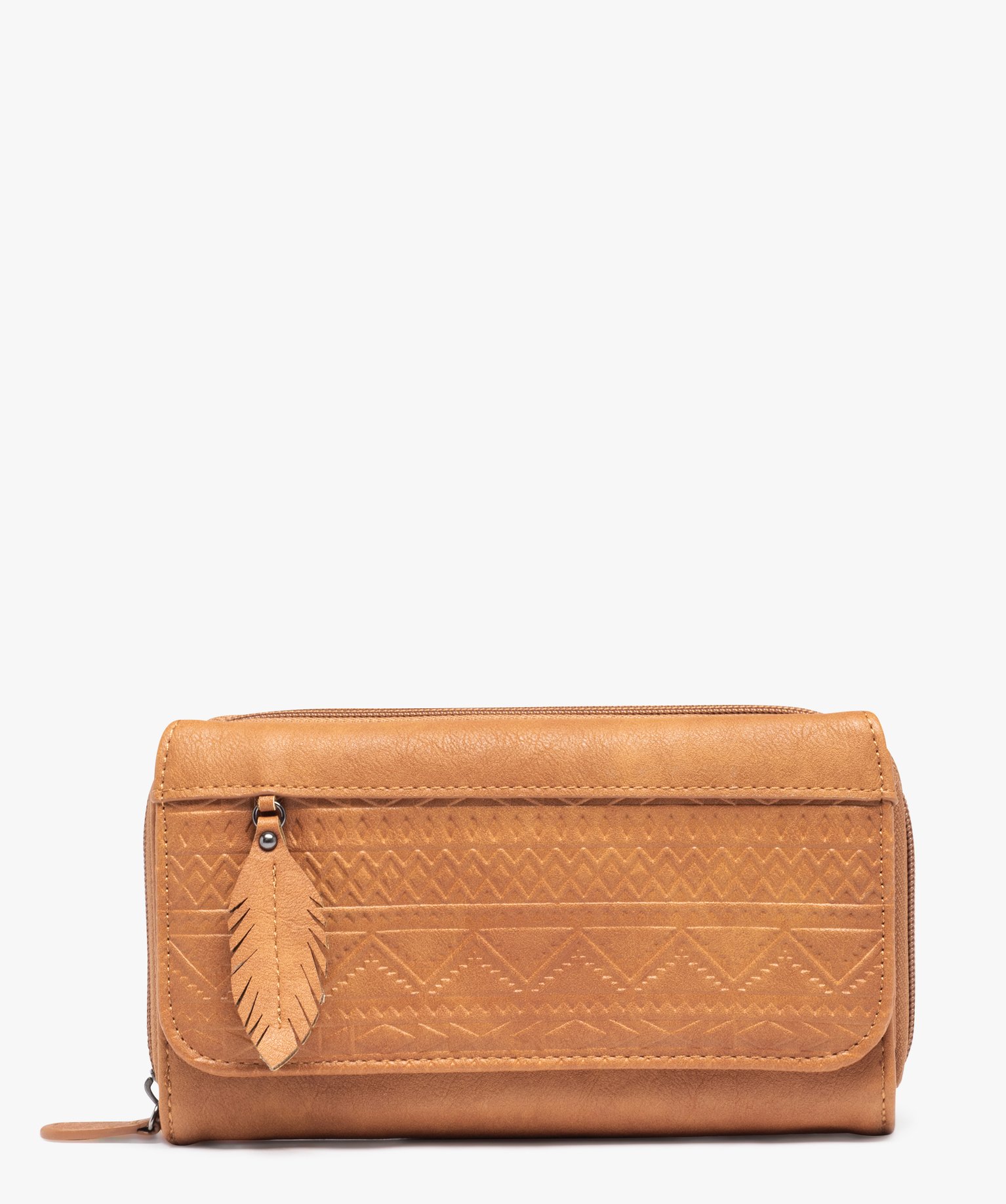 Portefeuille rigide 3 volets motif ikat cognac | GEMO