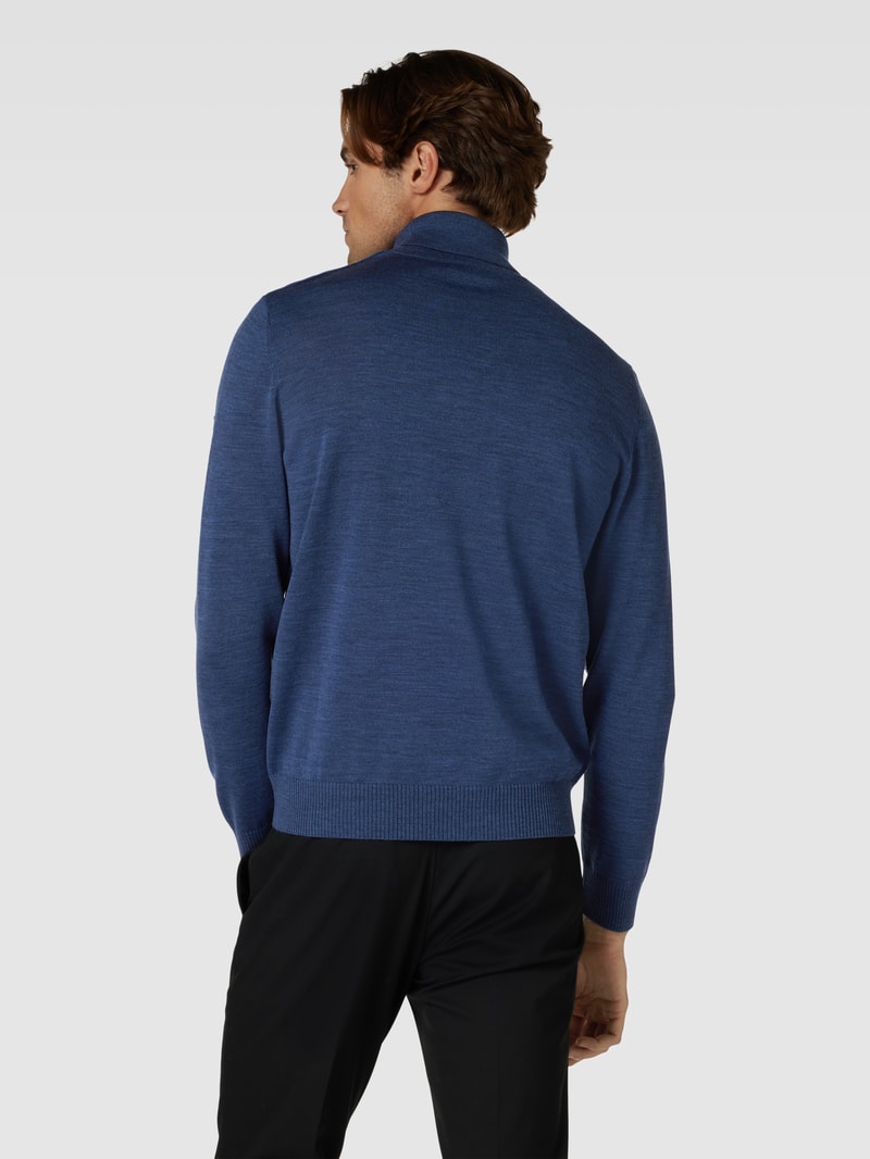 Rollkragenpullover aus Wolle Modell 'ROLLI' in ozean blau meliert