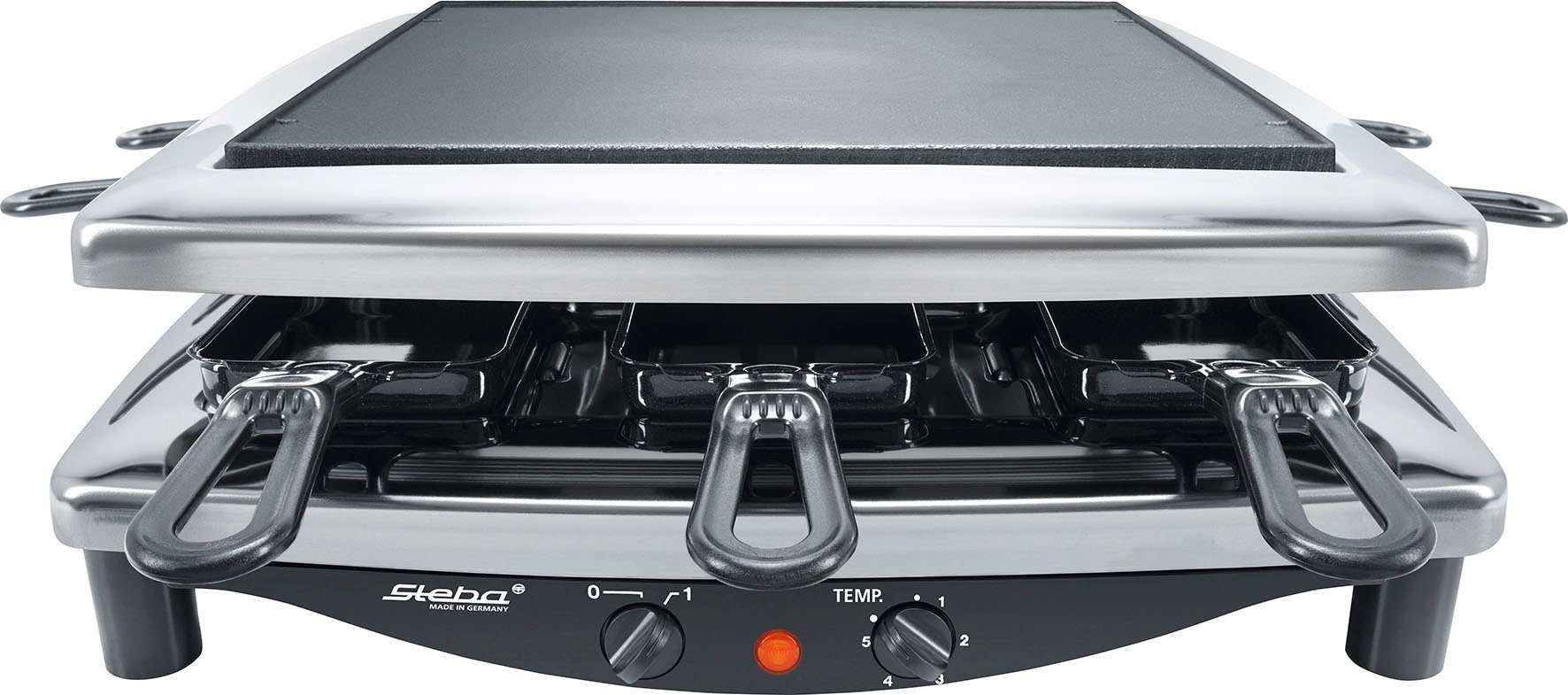 Steba Raclette RC 3 plus chrom, 8 Raclettepfännchen, 1450 W