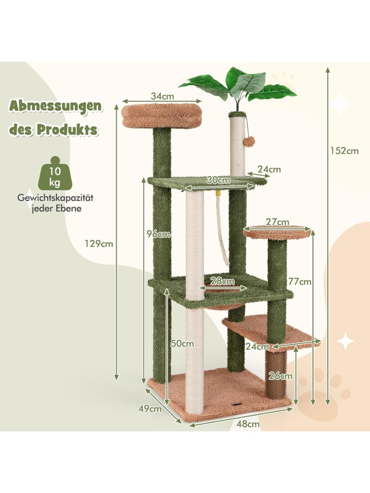 COSTWAY 152cm Kratzbaum mit Kunstpflanze in Grün günstig kaufen onesize