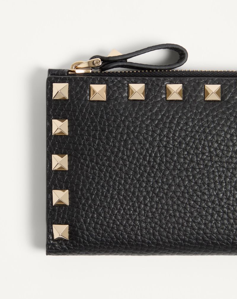 Rockstud kortholder med lynlås i kornet kalveskind