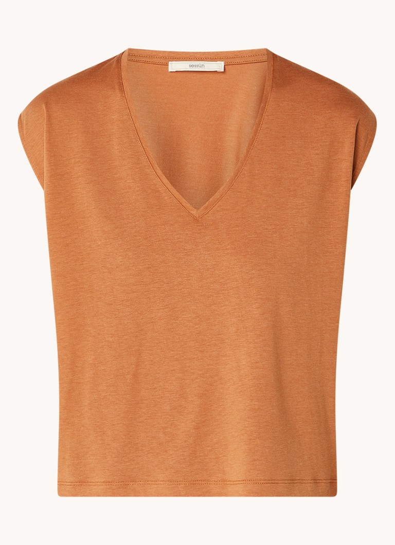 T-shirt Sessùn The V in misto lyocell con maniche a V