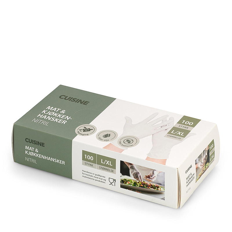 Cuisine Engangshanske 100-pk str L/XL nitril hvit