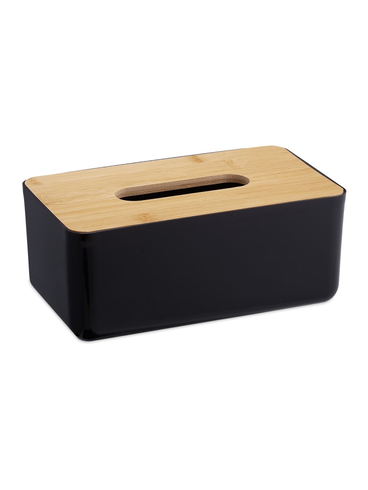 relaxdays Kosmetiktücher Box in Schwarz/ Natur - (B)23 x (H)10 x (T)13 cm günstig kaufen onesize