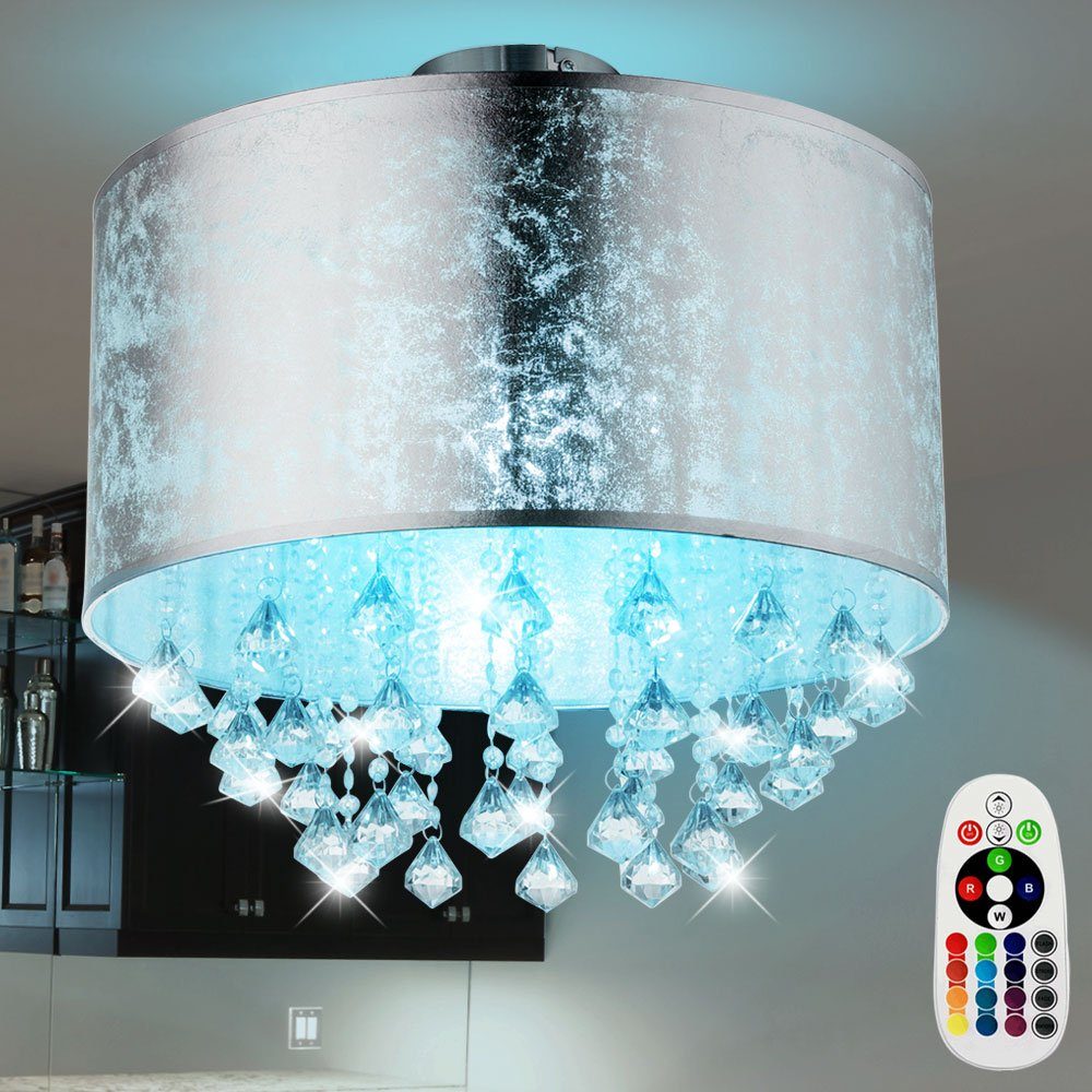 etc-shop LED Deckenleuchte, Leuchtmittel inklusive, Warmweiß, Farbwechsel, Decken Leuchte FERNBEDIENUNG Wohn Zimmer Kristall Lampe im Set