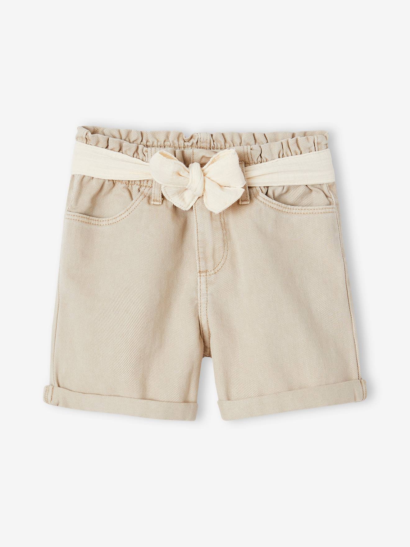 Vertbaudet Mädchen Paperbag-Shorts mit Stoffgürtel - sandfarben