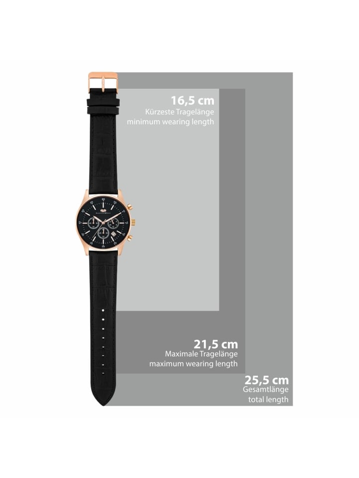 Rhodenwald & Söhne Herren Chronograph roségold Echtleder schwarz in schwarz günstig kaufen 21,5 cm