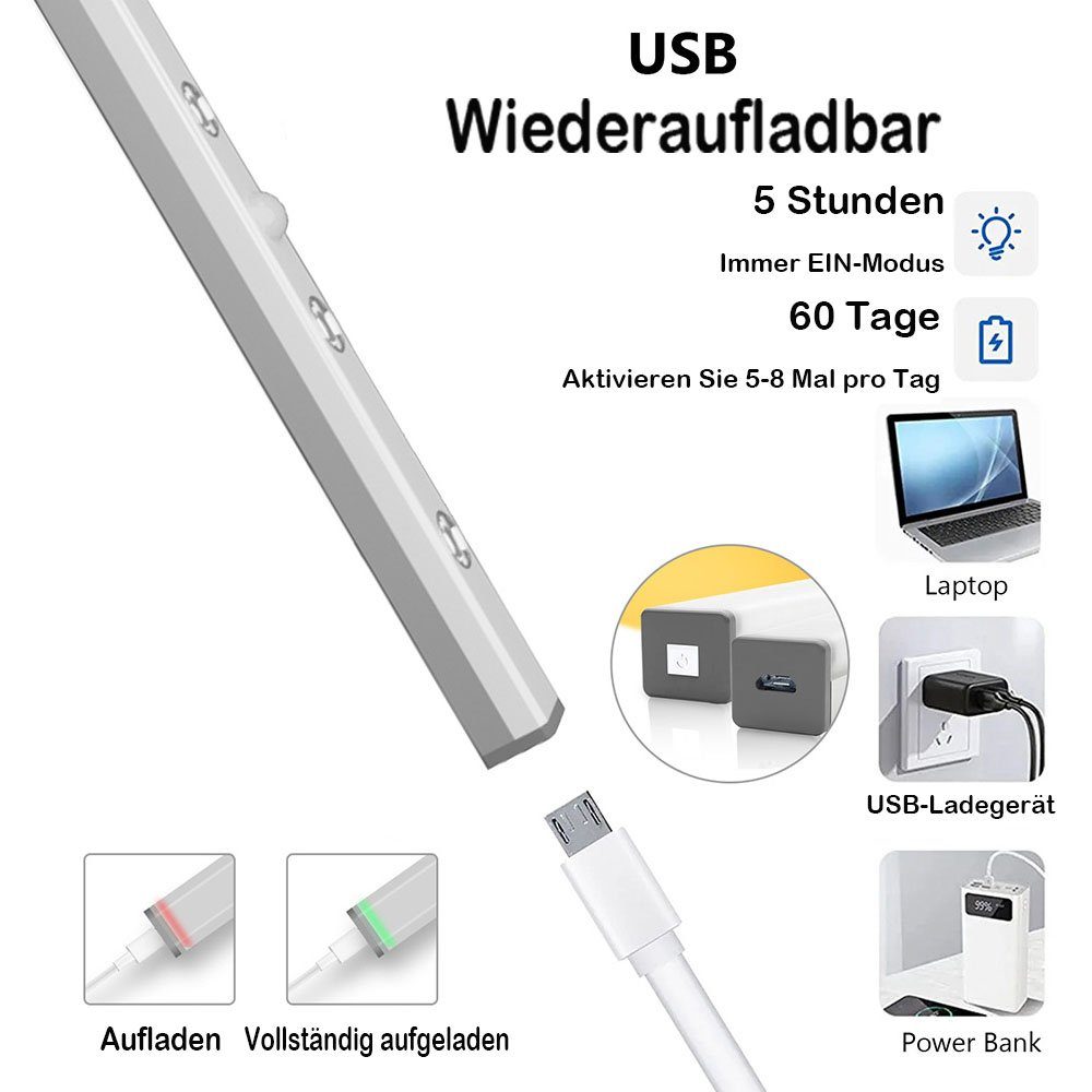 MUPOO LED Unterbauleuchte LED LichtleistenBewegungserkennung Dimmbar Wiederaufladbar,4 Größe, Aus/Ein/Automatik, 3000K Warmweiß, 6500K Kaltweiß, für Schrankbeleuchtung, Unterbauleiste