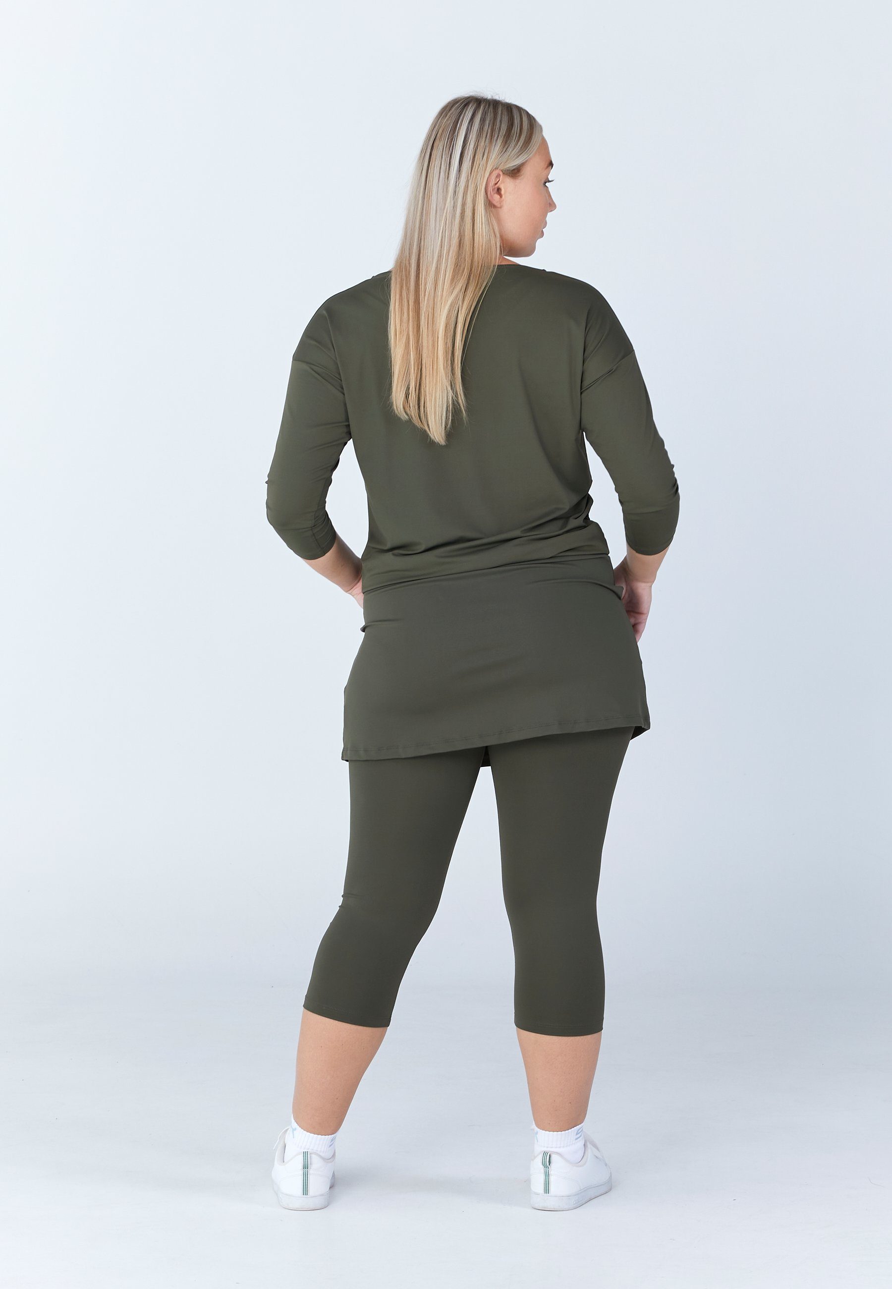 SPORTKIND Funktionsshirt Tennis 3/4 Loose Fit Shirt Mädchen & Damen khaki