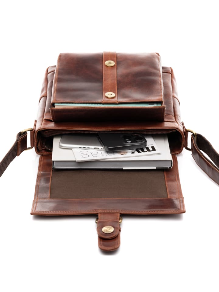 SID & VAIN Leder-Umhängetasche echt Leder Ledertasche groß | Ledertasche cognac NICO in braun günstig kaufen onesize