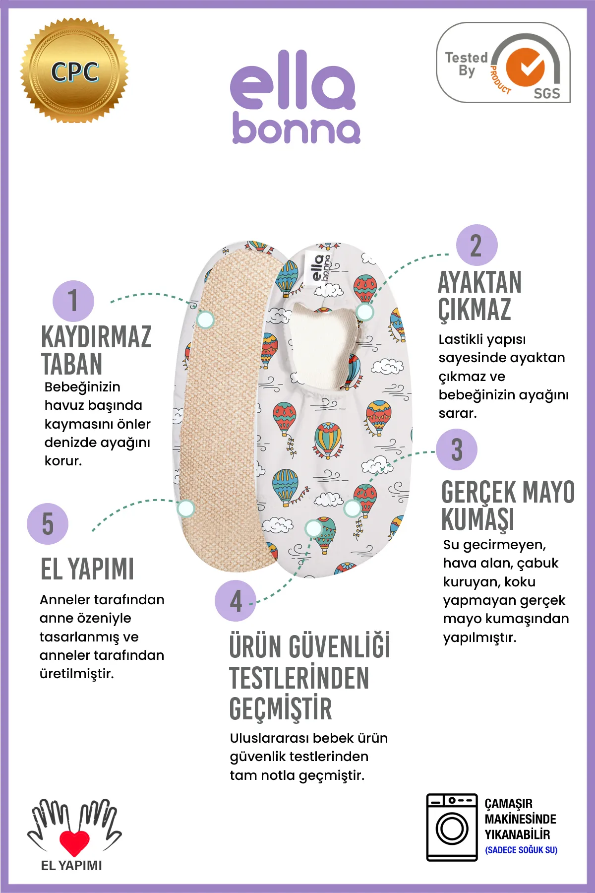 Ella Bonna  Rutschfeste Sohle, Unisex Baby, Kinder Badeschuhe, Poolschuhe, Cappadocia