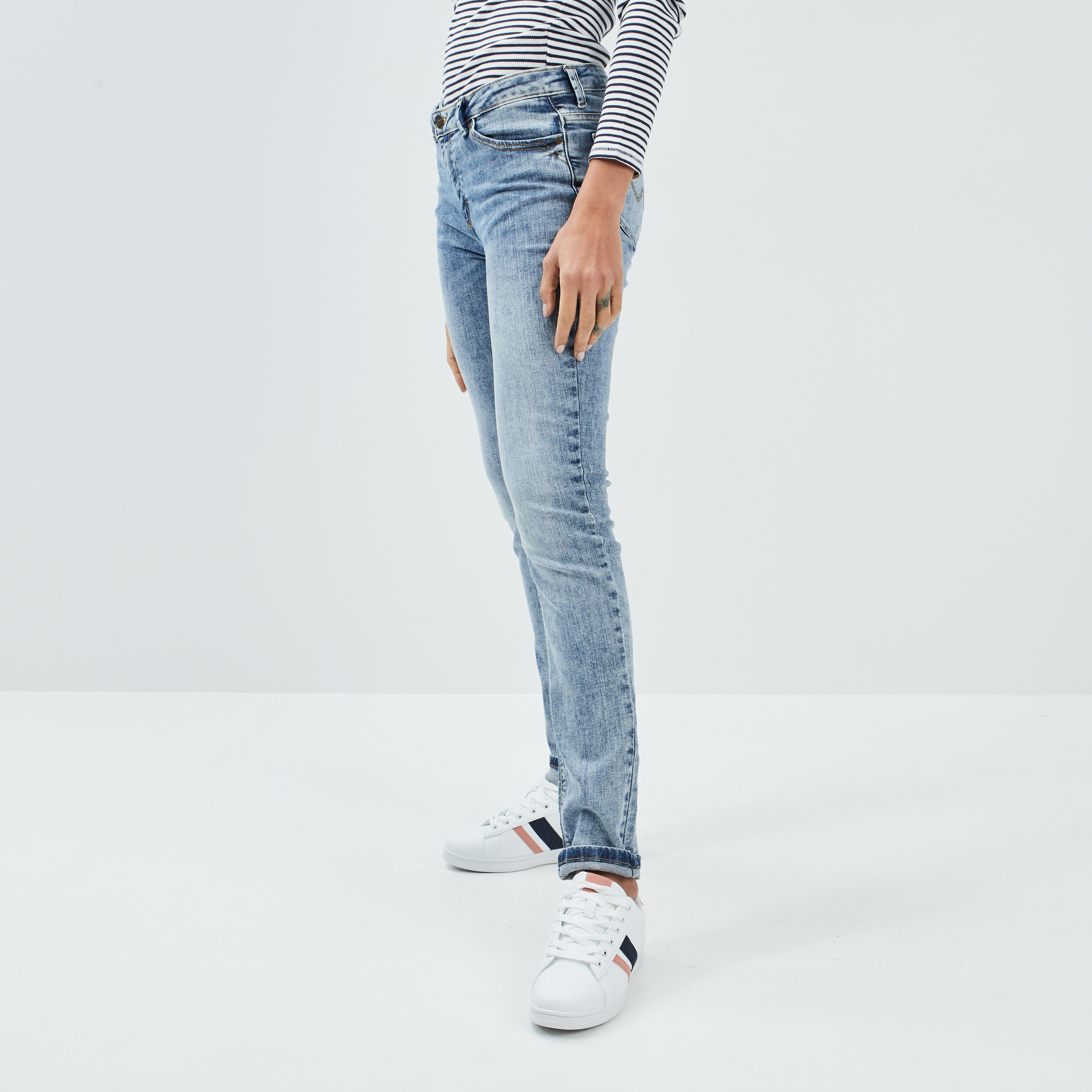 Jeans regular taille basse denim used femme | La Halle