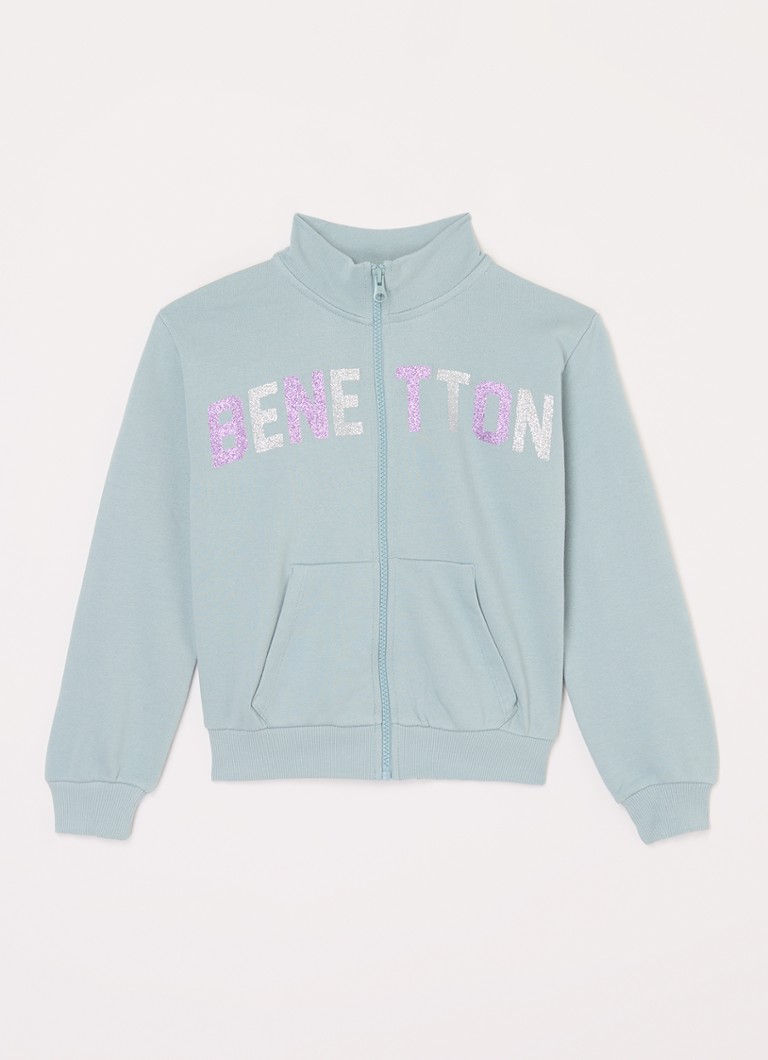Jachetă trening Benetton cu logo imprimat și paiete.