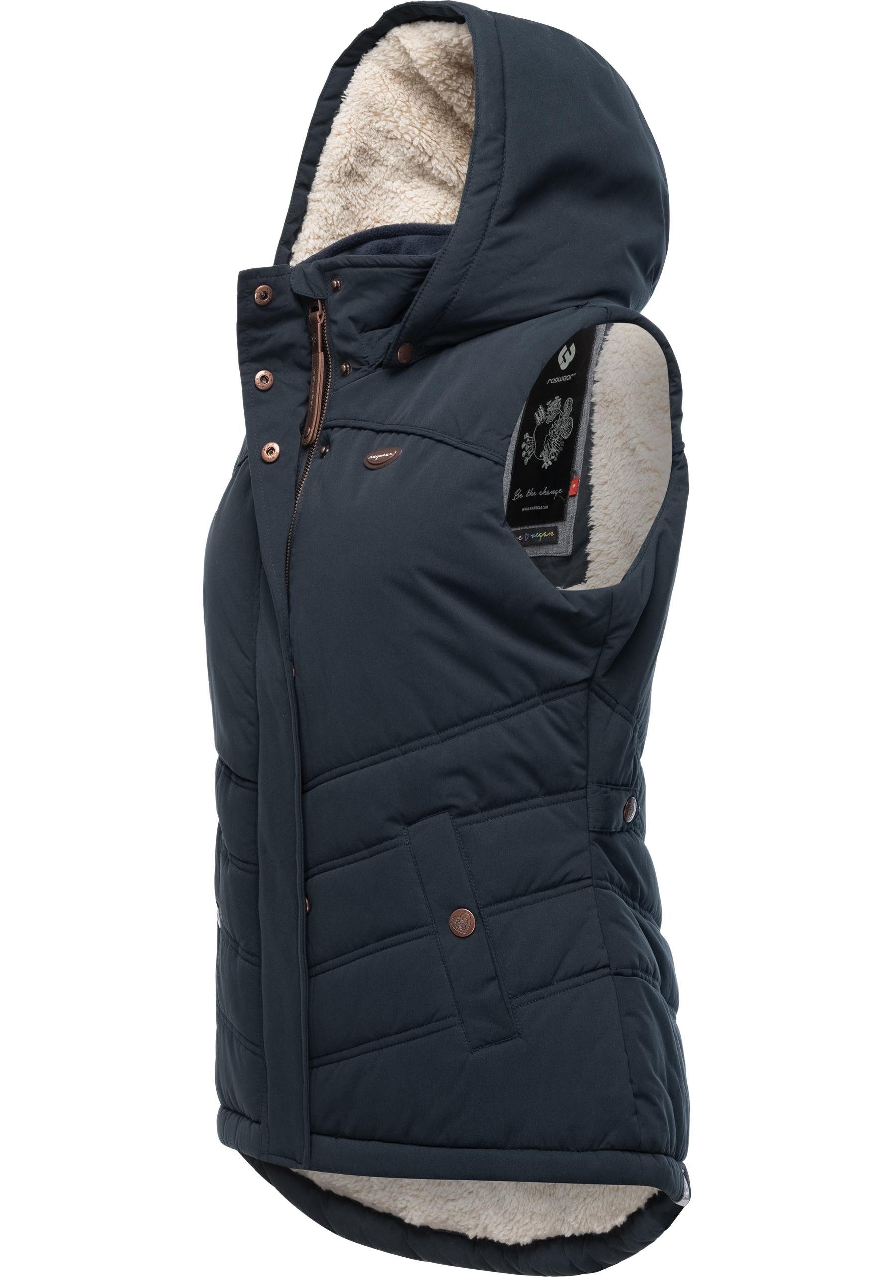 Ragwear Steppweste Hesty stylische Outdoor-Weste mit abnehmbarer Kapuze
