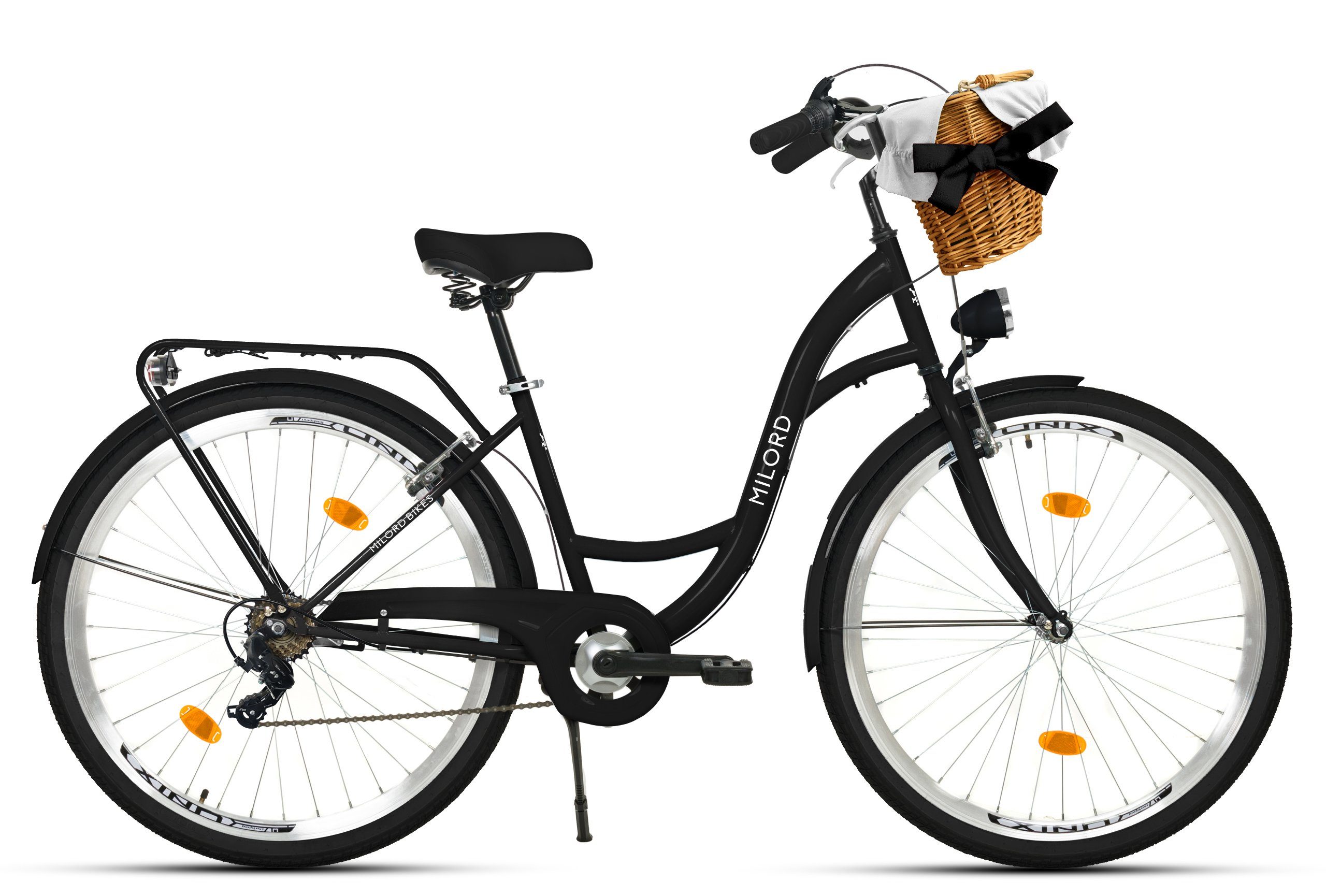MILORD BIKES Cityrad Milord City Fahrrad Korb Damenfahrrad, 28/26 Zoll, Schwarz, 7-Gang, 7 Gang, Kettenschaltung