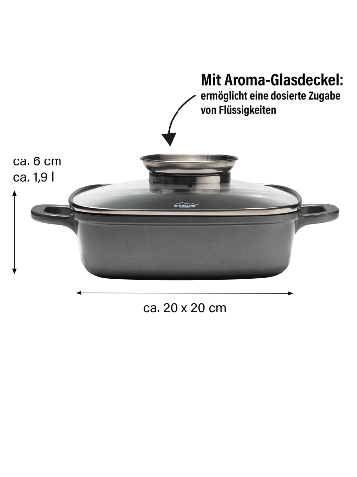 Stoneline Servierpfanne Eckig 20 cm | mit Deckel in Anthrazit günstig kaufen onesize