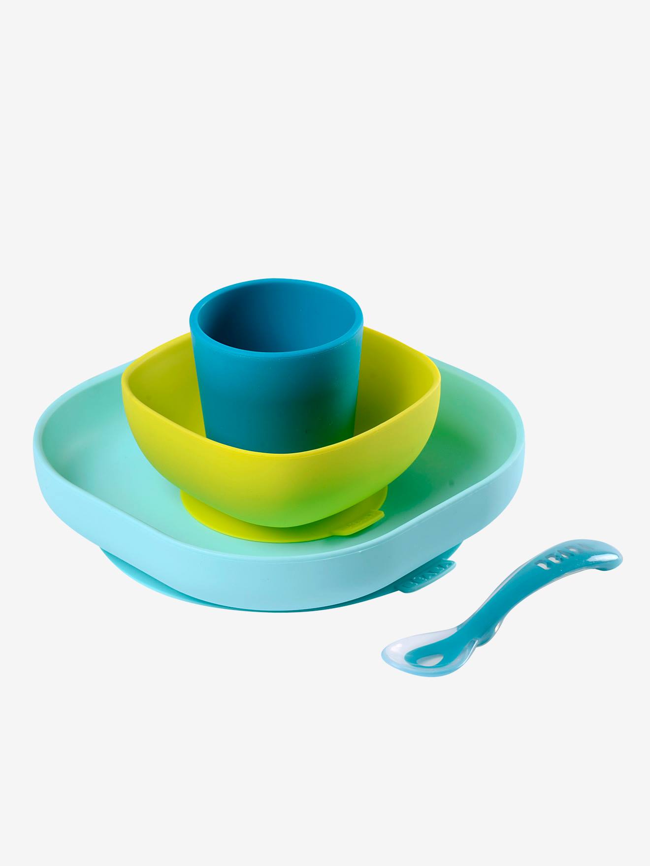 Set vaisselle 4 pièces silicone BEABA bleu