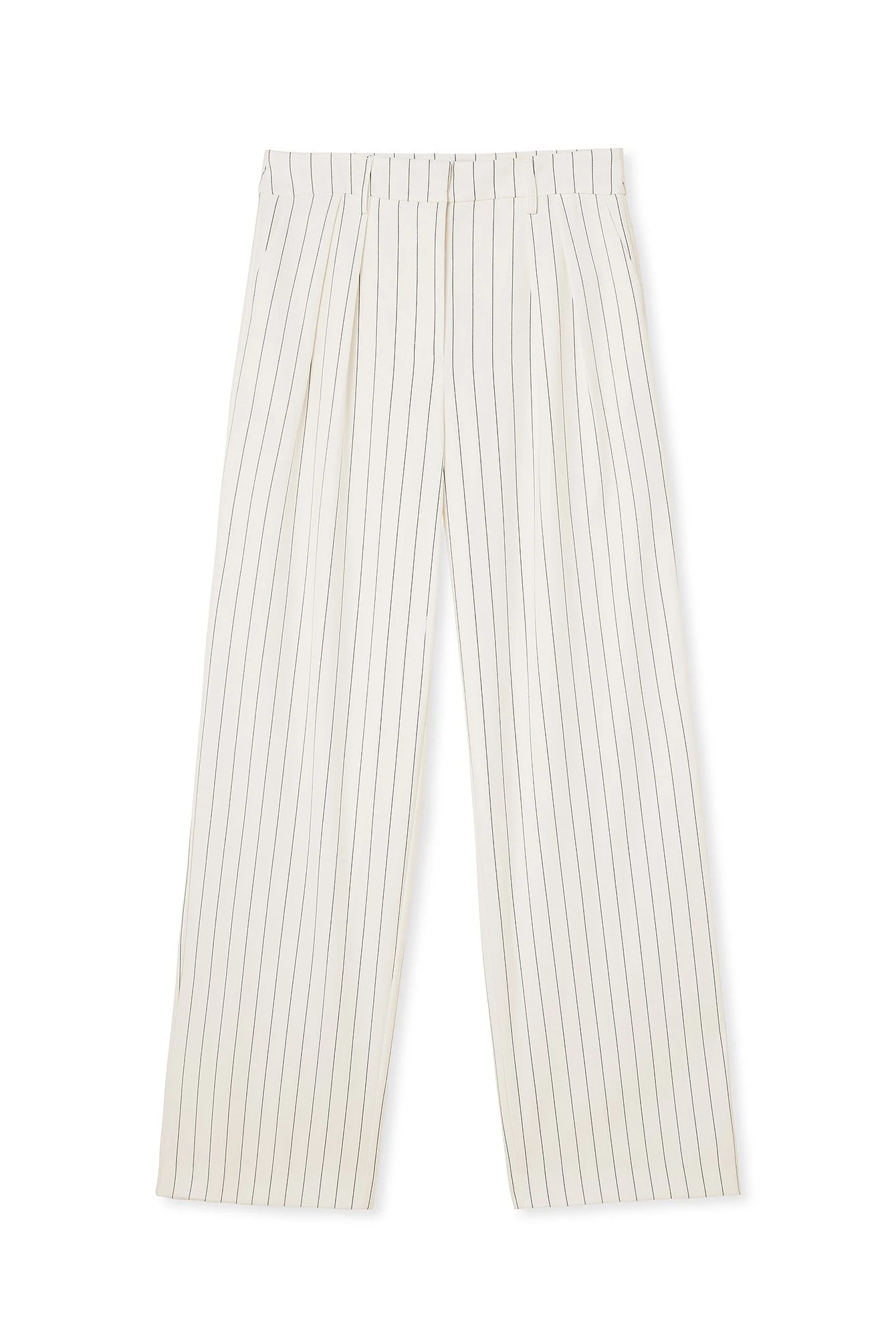 Gestreifte Bundfaltenhose mit hoher Taille