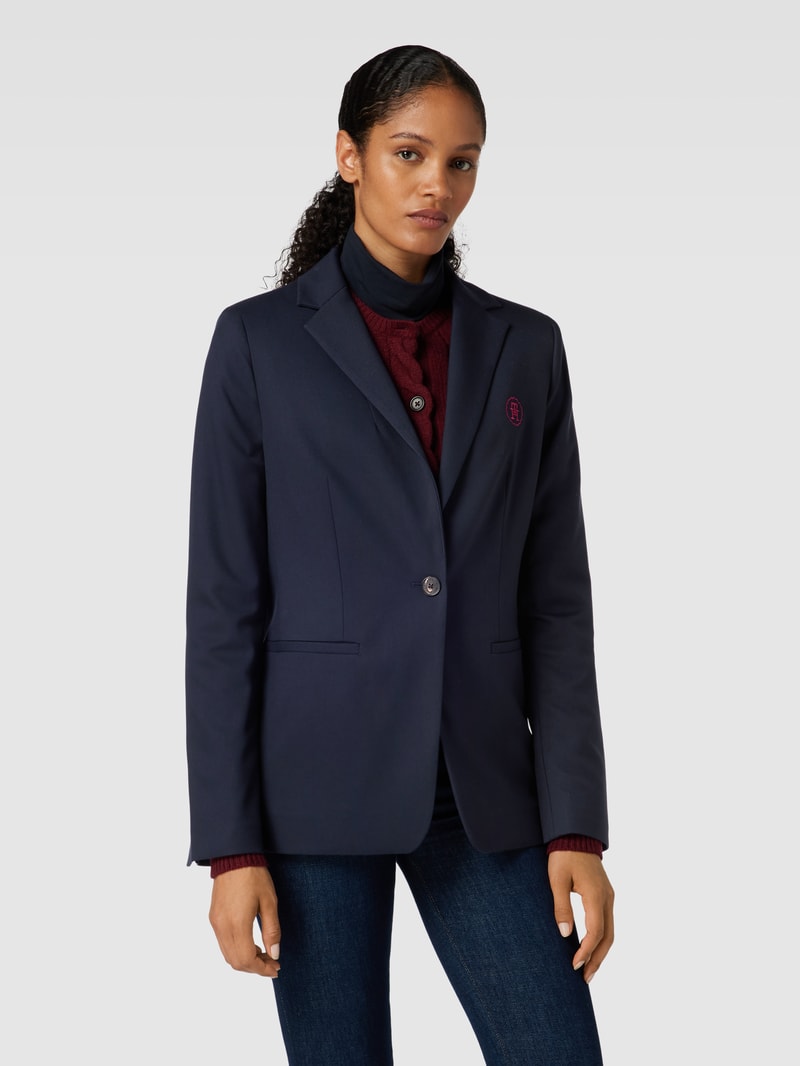 Blazer mit Knopfverschluss und Label-Stitching in marineblau