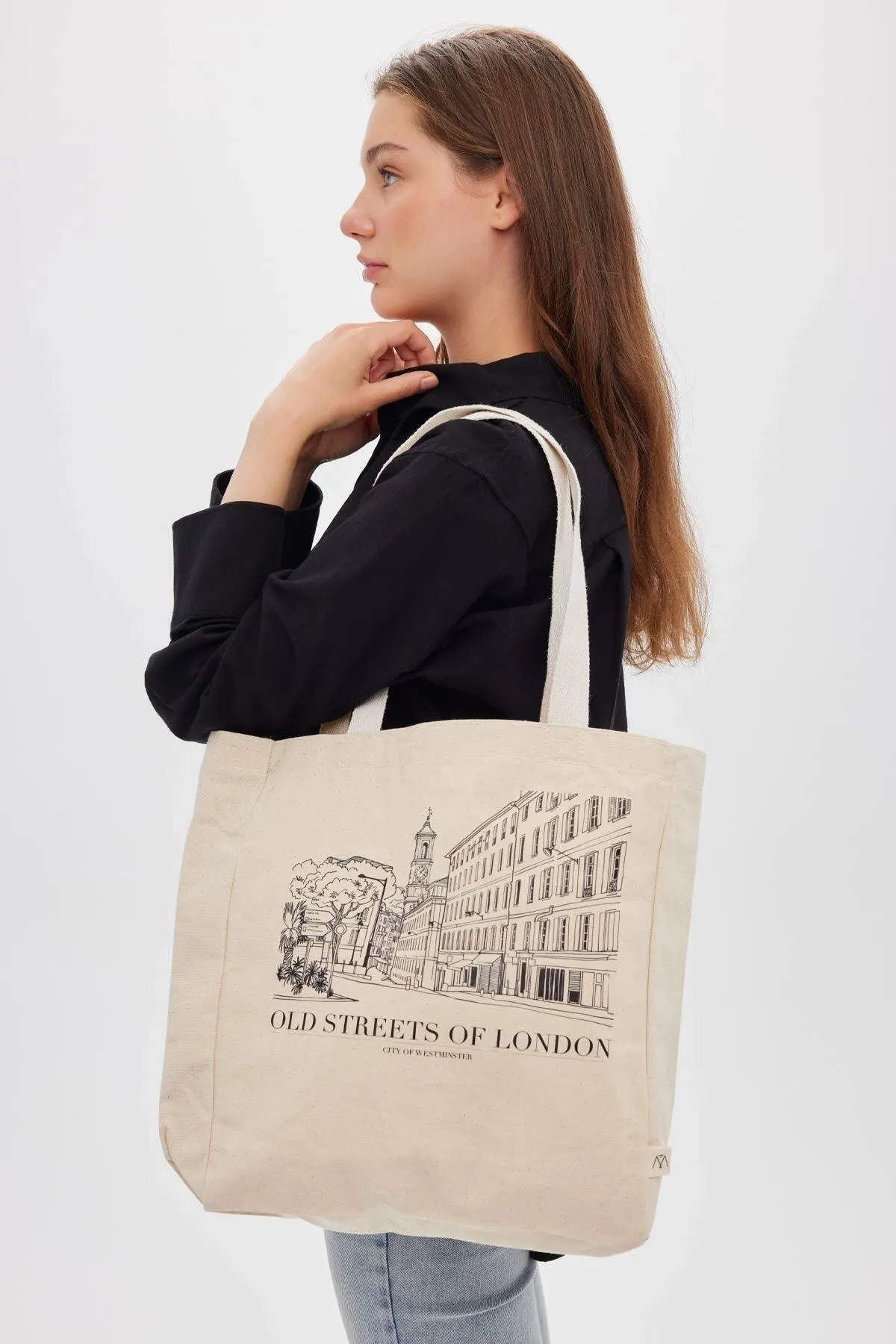 Manuka  Bedruckte Canvas-Einkaufstasche London mit Seitenfalten