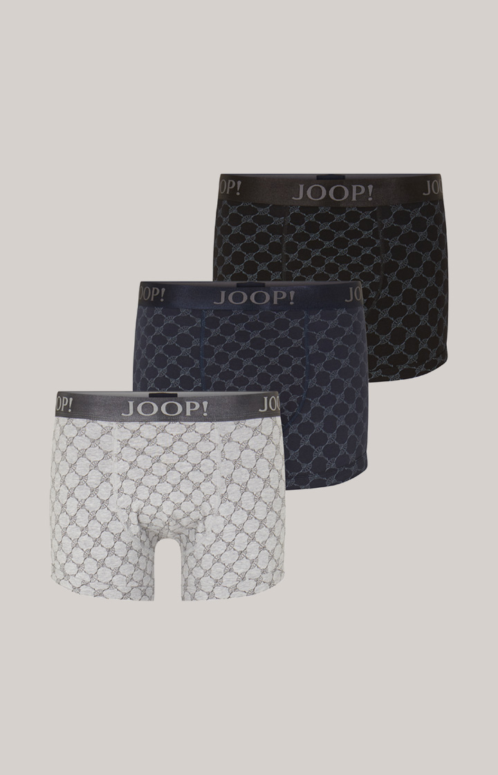 3-er Pack Boxer in Schwarz/Blau/Grau