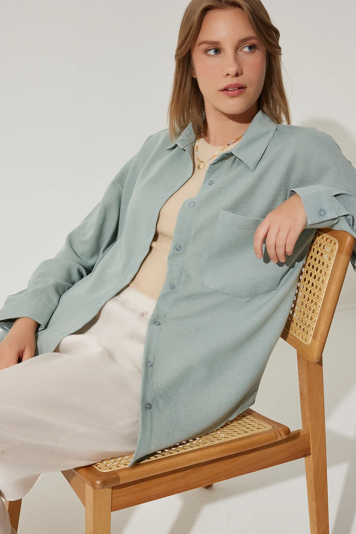 Happiness İstanbul  Hemd - Grün - Oversized