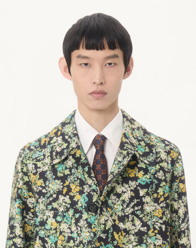 Casaco Valentino de algodão sarjado com abotoamento simples e estampa floral Papier.