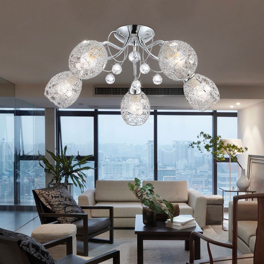 etc-shop LED Kugelleuchte, Leuchtmittel nicht inklusive, Deckenleuchte Kristall Deckenlampe Beleuchtung Chromgeflecht Licht