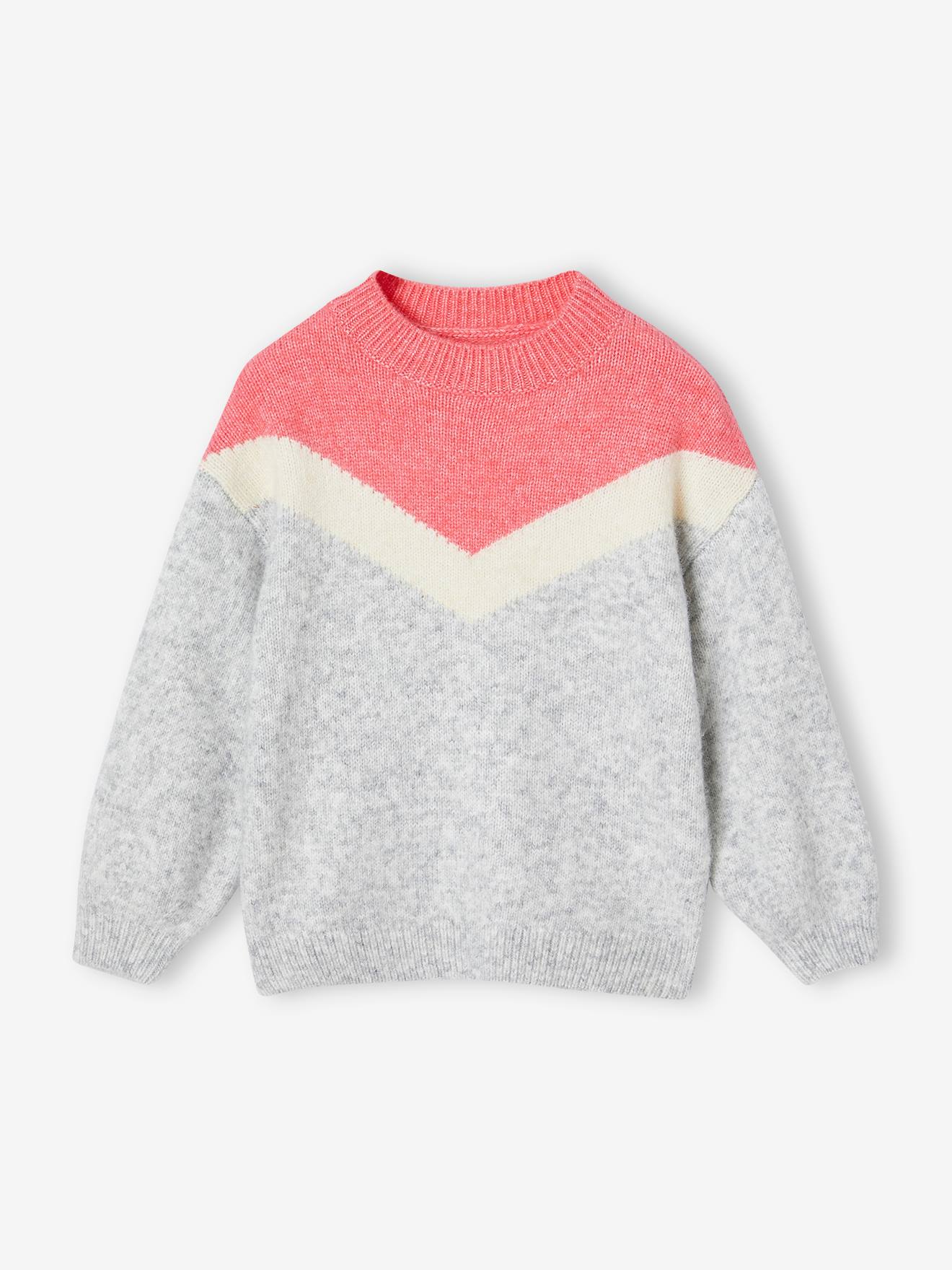 Vertbaudet Mädchen Pullover, Colorblock - grau meliert