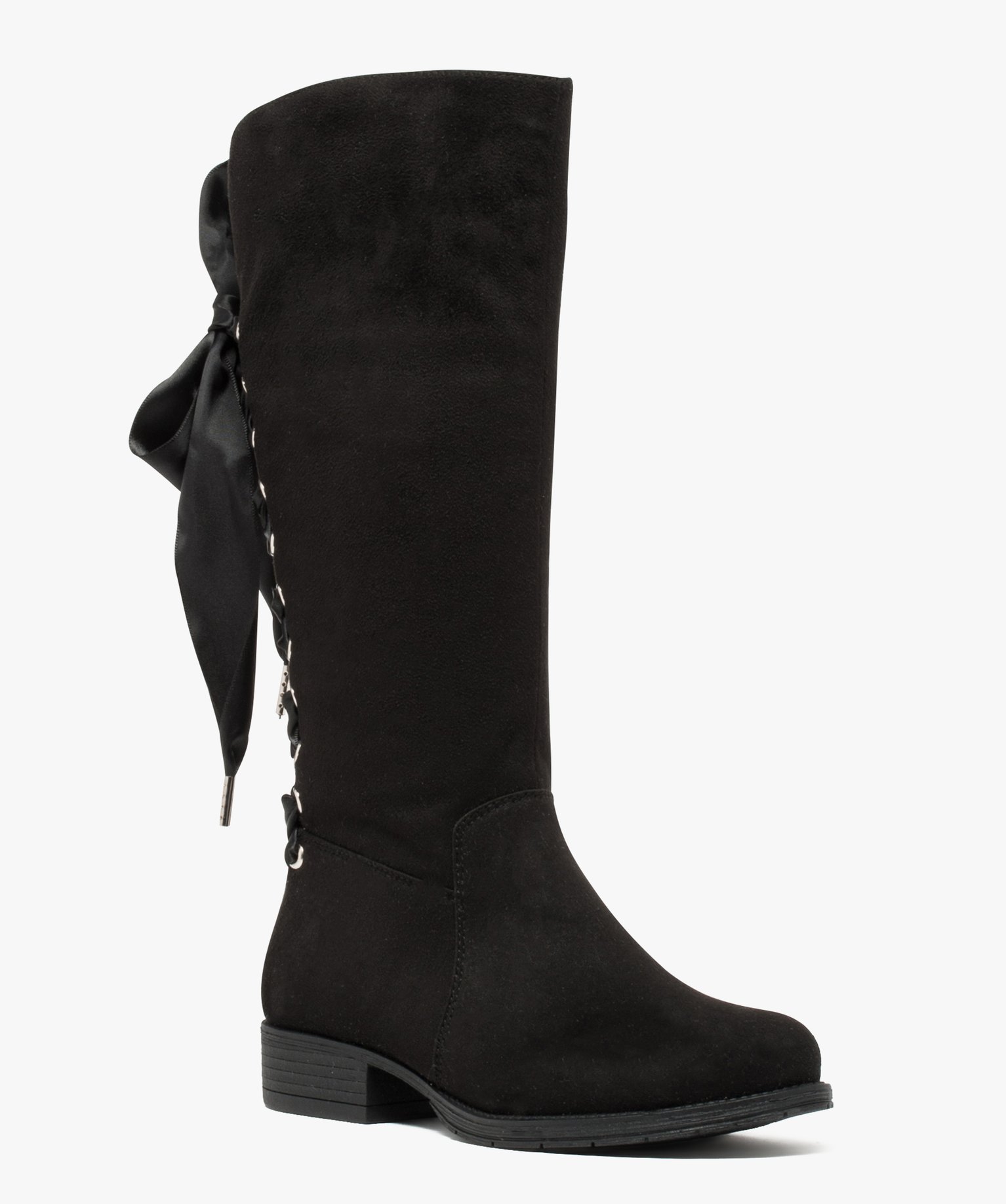 Bottes fille avec lacets rubans à l'arrière noir | GEMO