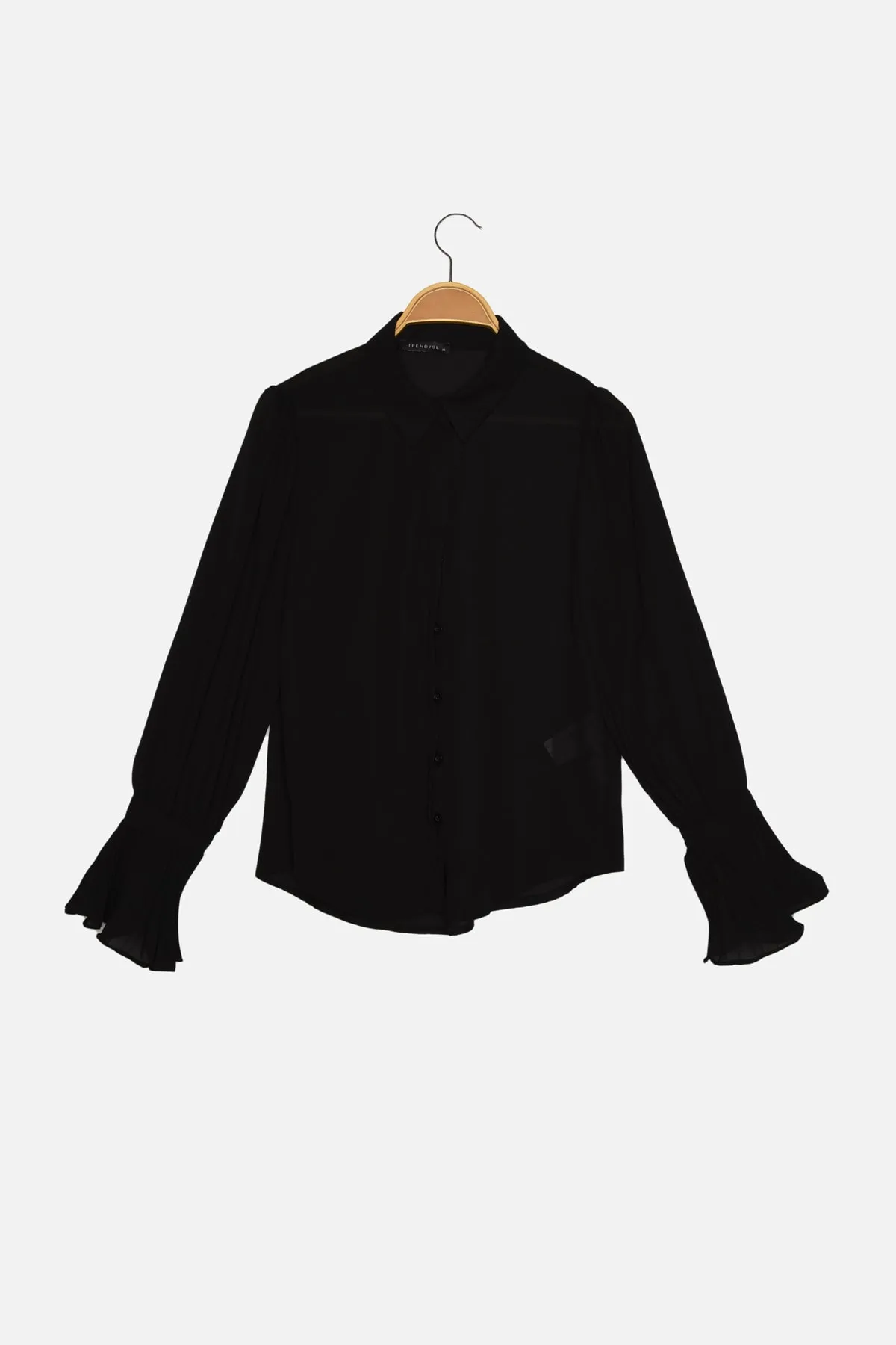 Trendyol Collection  Schwarzes gewebtes Hemd mit spanischen Ärmeln - Regular Fit TWOAW22GO0487