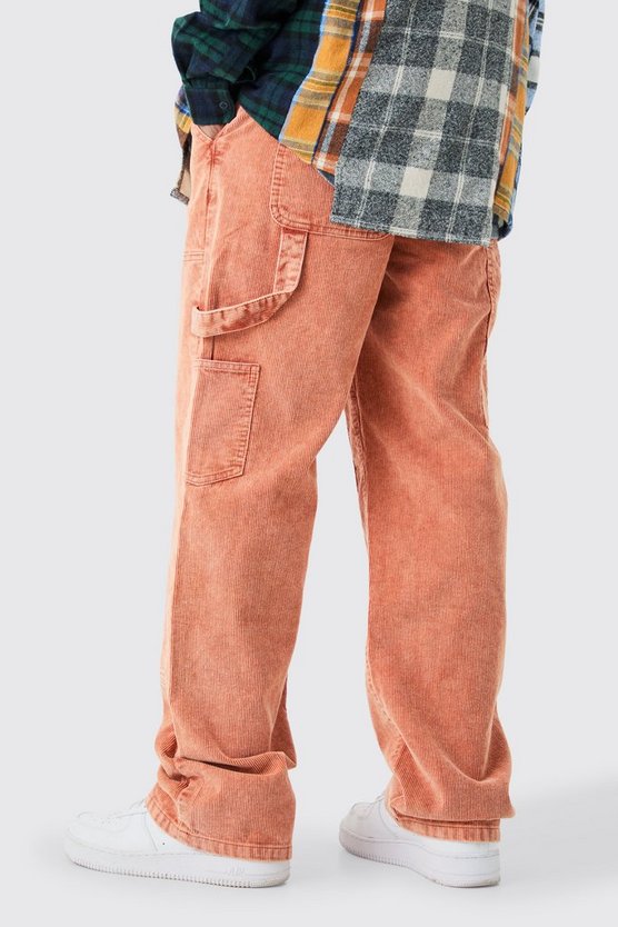 Lockere Cord-Hose mit Acid-Waschung in Orange