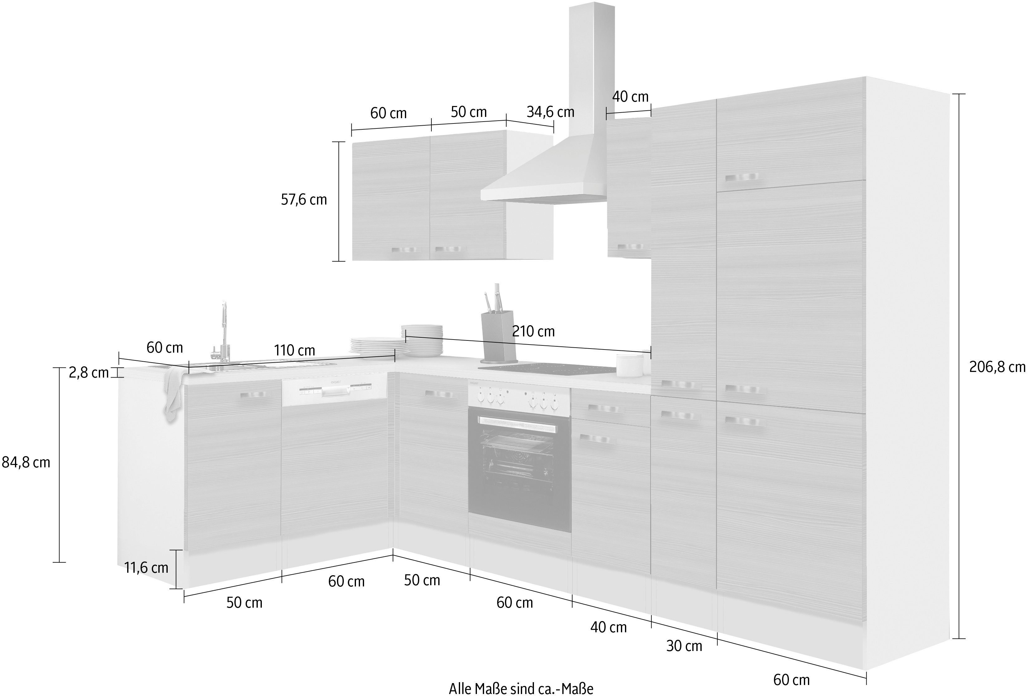 OPTIFIT Winkelküche Vigo, ohne E-Geräte, Stellbreite 300 x 175 cm