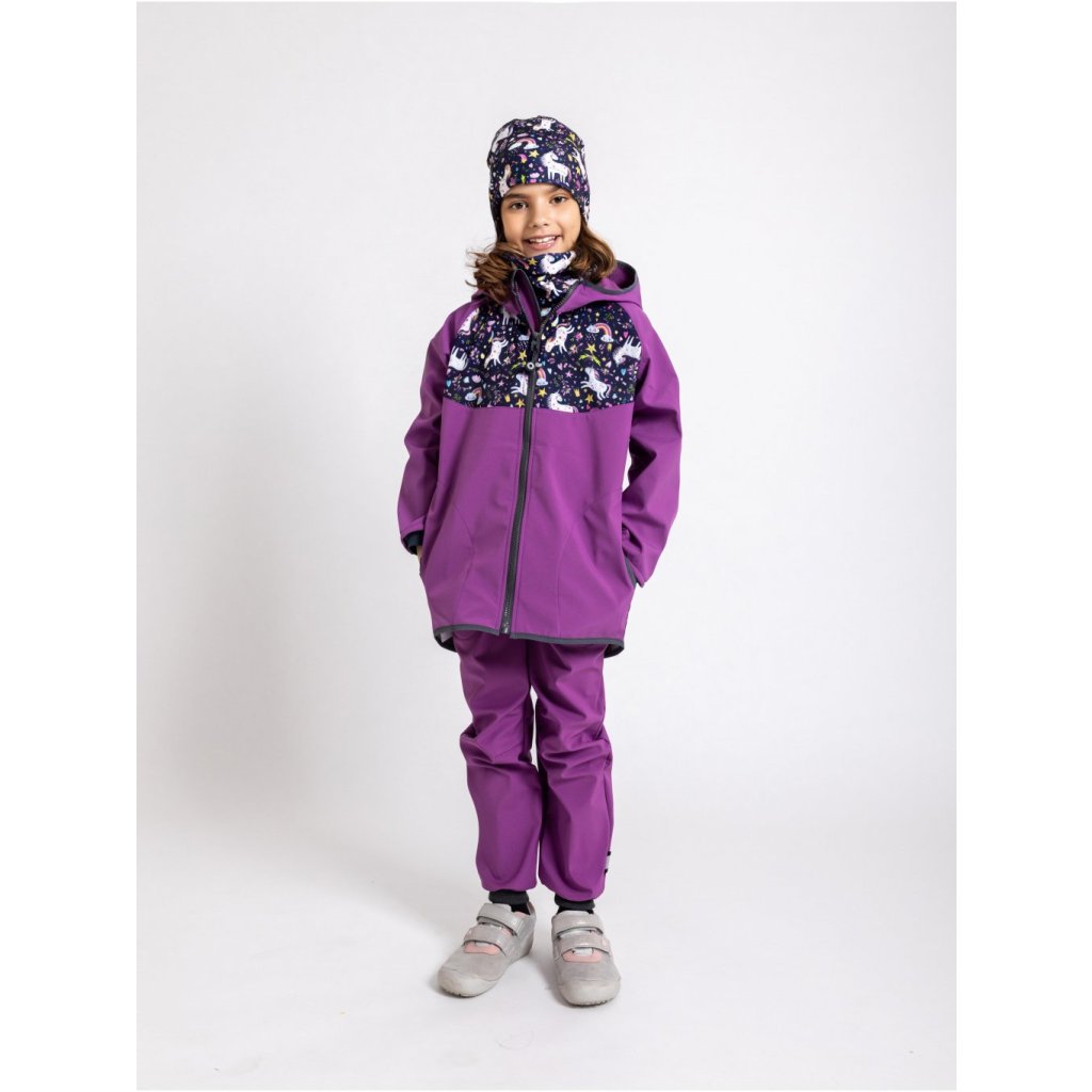 Unuo Kinder-Softshelljacke mit Fleece Einhörner Brombeere