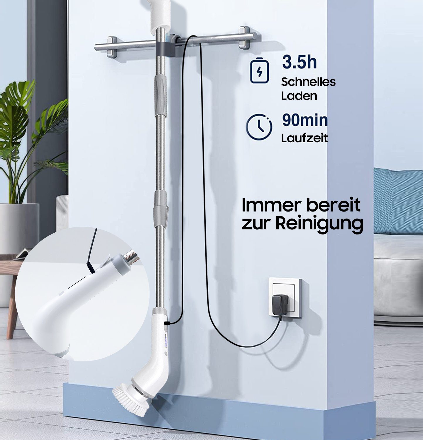 Aoucheni Reinigungsbürsten-Set Elektrischer Schleuderschrubber, elektrische Reinigungsbürste, Fliesen, Jalousien, Boden, Plissees, (Set, 9-tlg., 8-tlg), mit auswechlbarem Bürstenkopf