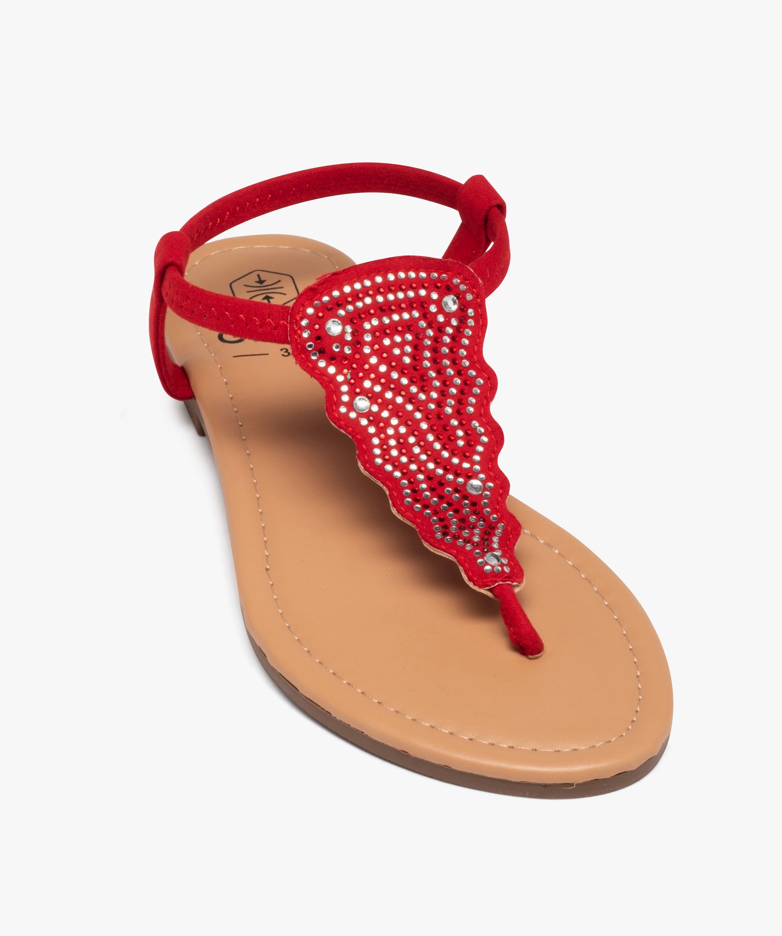 Sandales femme à entre-doigts ornées de strass rouge | GEMO