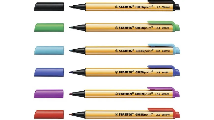 STABILO® Umweltfreundlicher Filzschreiber - STABILO GREENpoint - 6er Pack - mit 6 verschiedenen Farben sortiert
