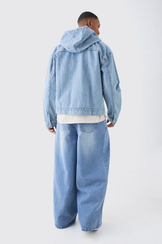 Kastiger Denim-Hoodie mit Reißverschluss