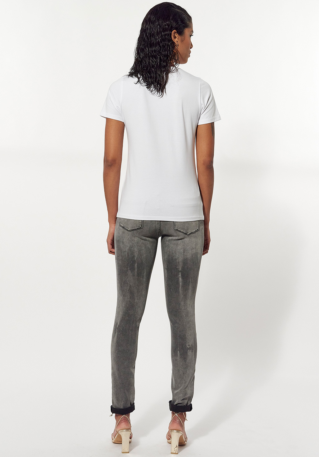 ARPEK  T-shirt cintré blanc Femme avec imprimé ROCK pailleté