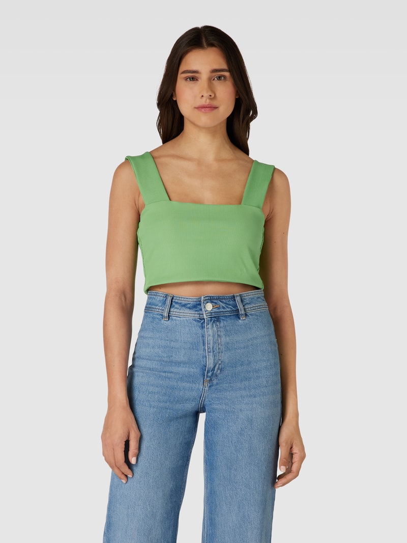 Crop Top in Ripp-Optik in grün